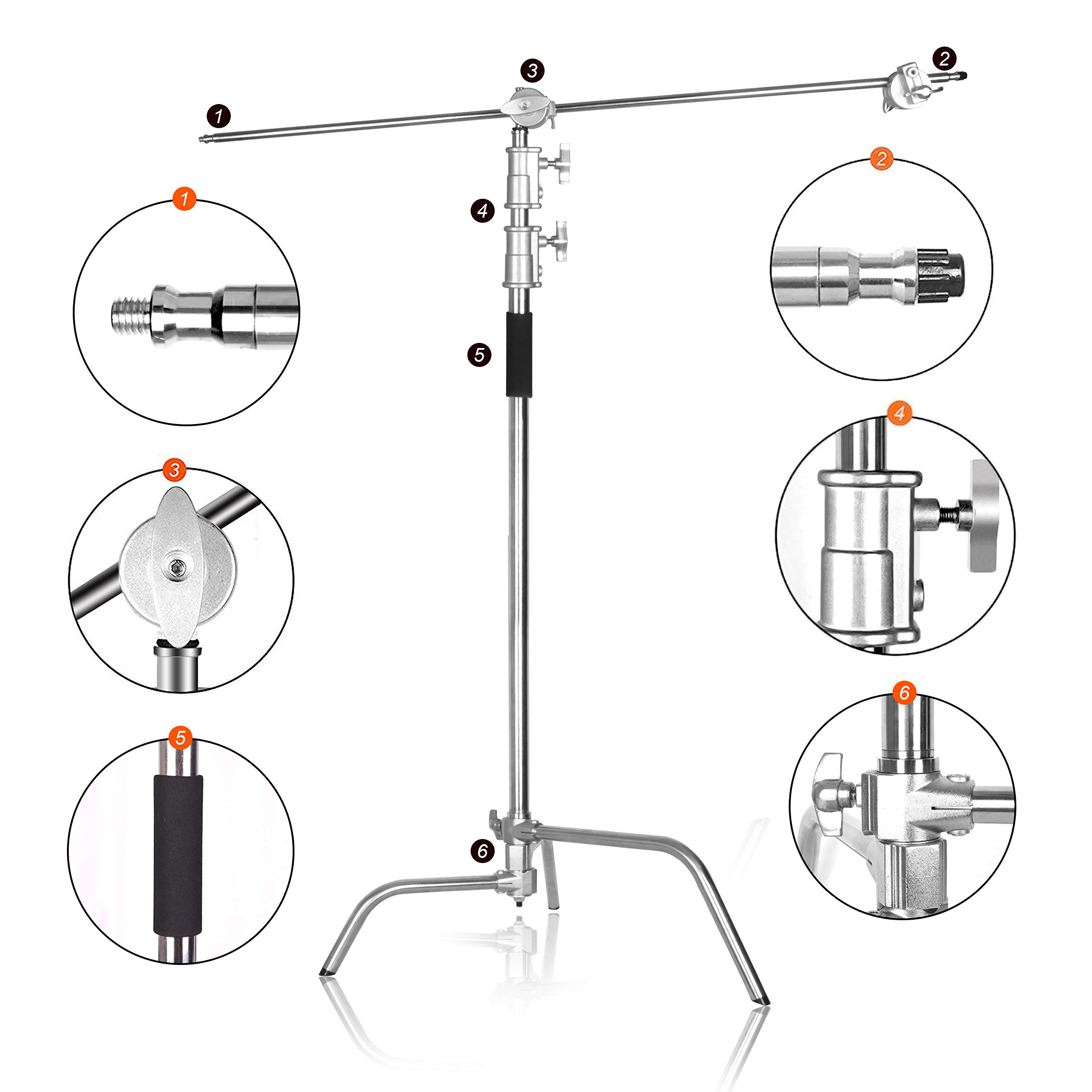 Professional EMART Photography C Stand with Swivel Caster Wheels - 10ft/300cm Adjustable Heavy Duty Light Stand with 4.2ft/128cm Holding Arm - Foldable Tripod Magic Leg Wheel for Studio Photography, Video Production & Lighting Equipment Support