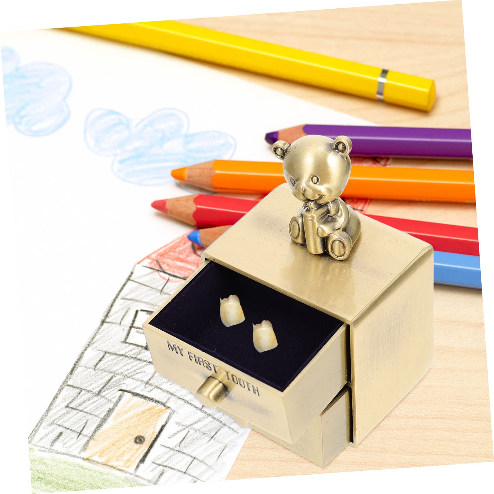 HEMOTON 3-Piece Zinc Alloy Baby Teeth Keepsake Box - First Tooth Storage Container for Kids, Perfect for Baby's Milestone Memories & Nursery Organization
