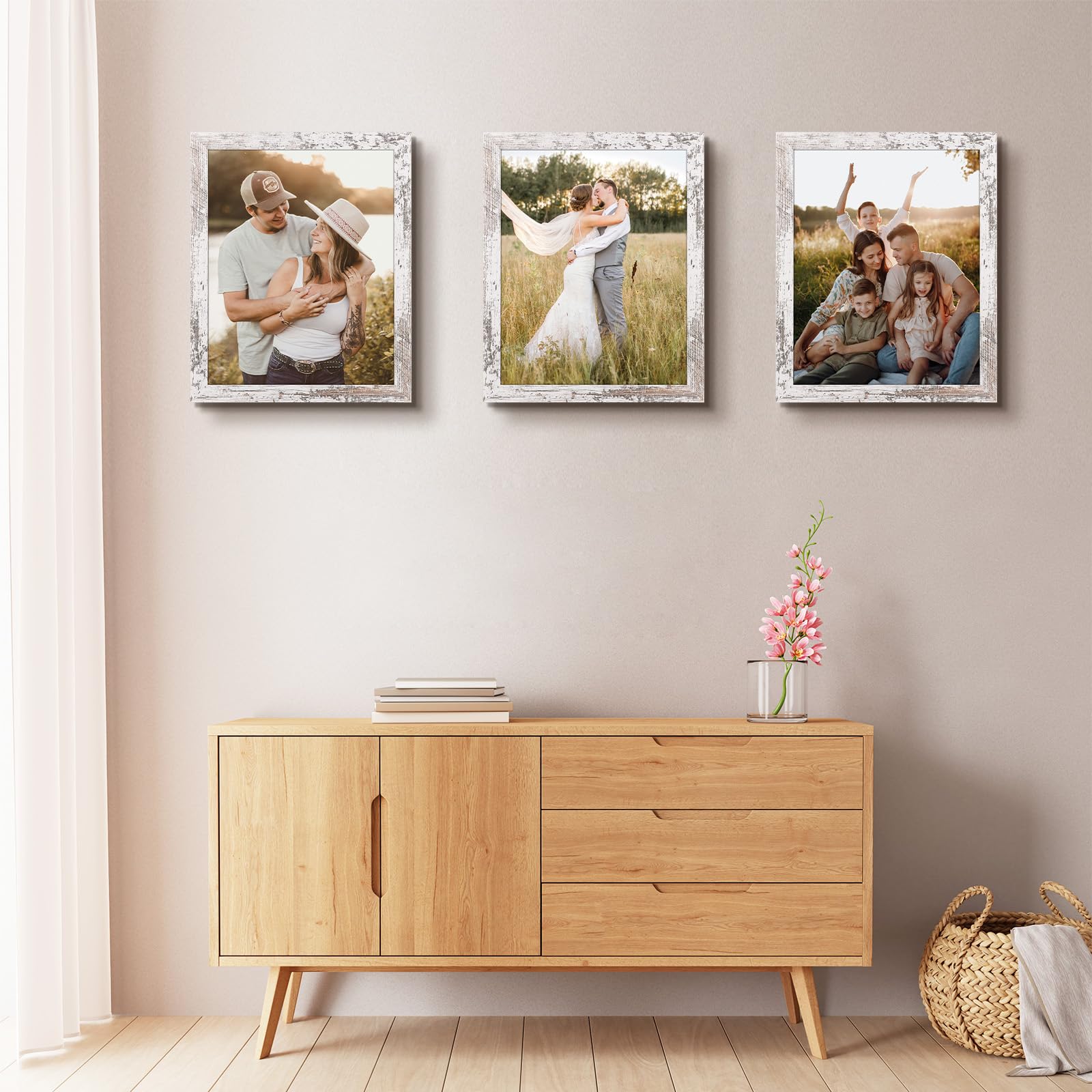 Golden State Art 16x20 Picture Frame - Wood Grain Rustic Style Wall Frame with Wide Molding & Back Hangers - Perfect for Baby Photos, Wedding Portraits, Family Pictures & Home Decor (White, 2 Pack) - Ideal for Living Room, Bedroom & Office Display