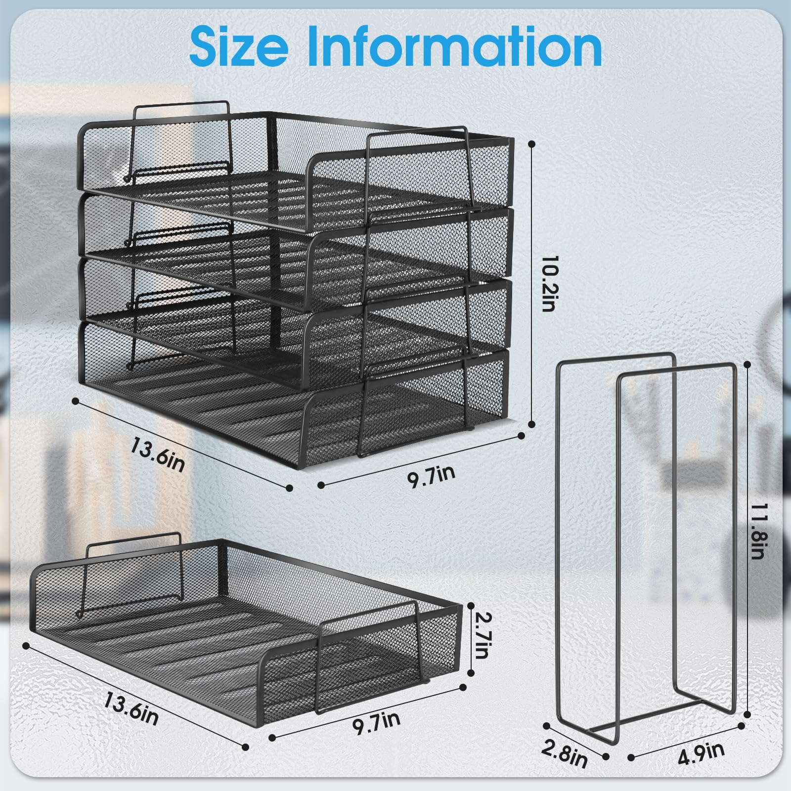Stackable 4-Tier Mesh Paper Letter Tray Organizer - Black Desk File Holder for Office Supplies | Perfect for Office, Home, or School Organization and Document Storage