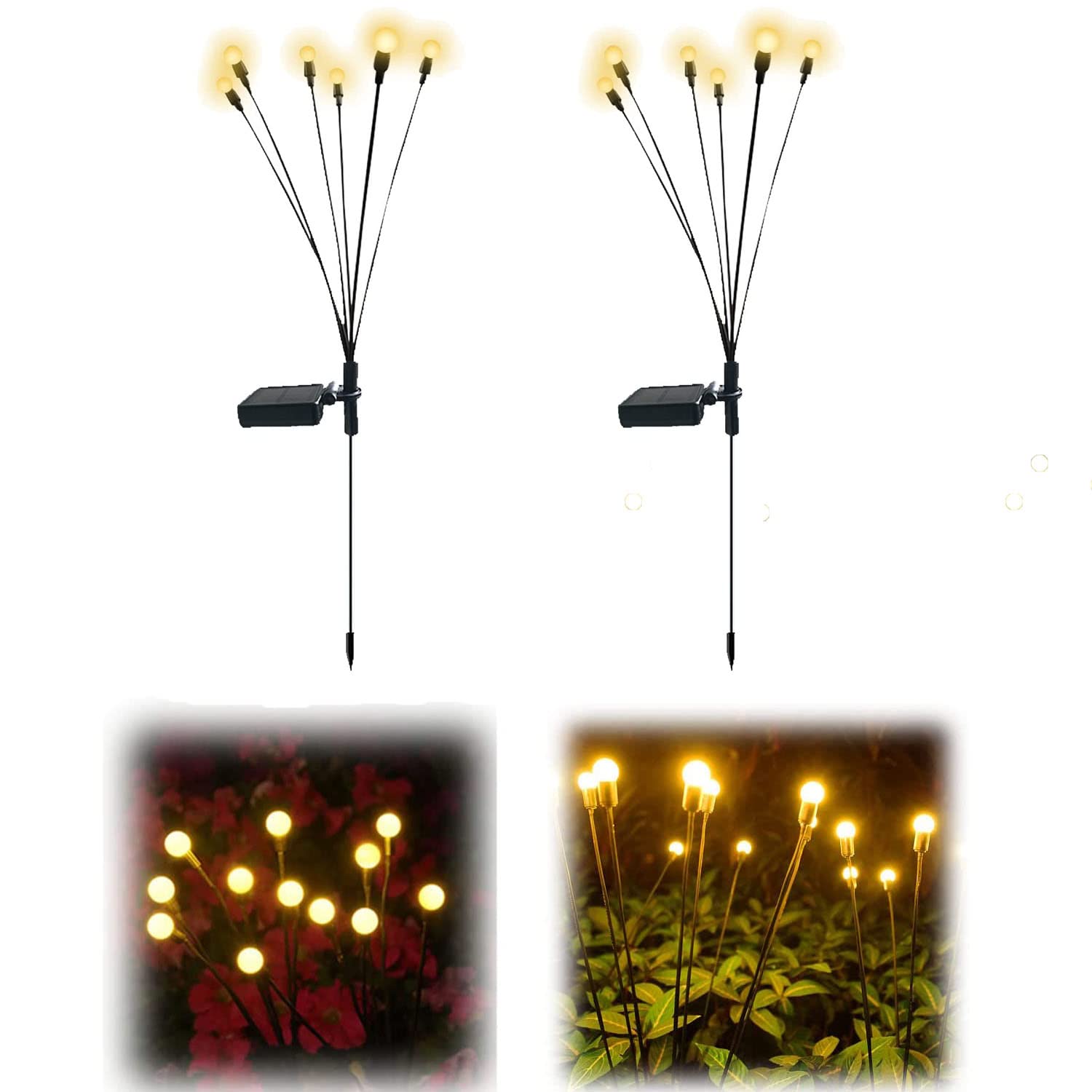 Solar Powered Firefly Lights Outdoor Waterproof - 2Pcs Solar Garden Lights with Starburst Swaying Design, White LED Floor Lamps for Yard Pathway, Patio, Lawn & Landscape Decoration | Weather-Resistant Outdoor Lighting for Garden, Walkway & Backyard Decor