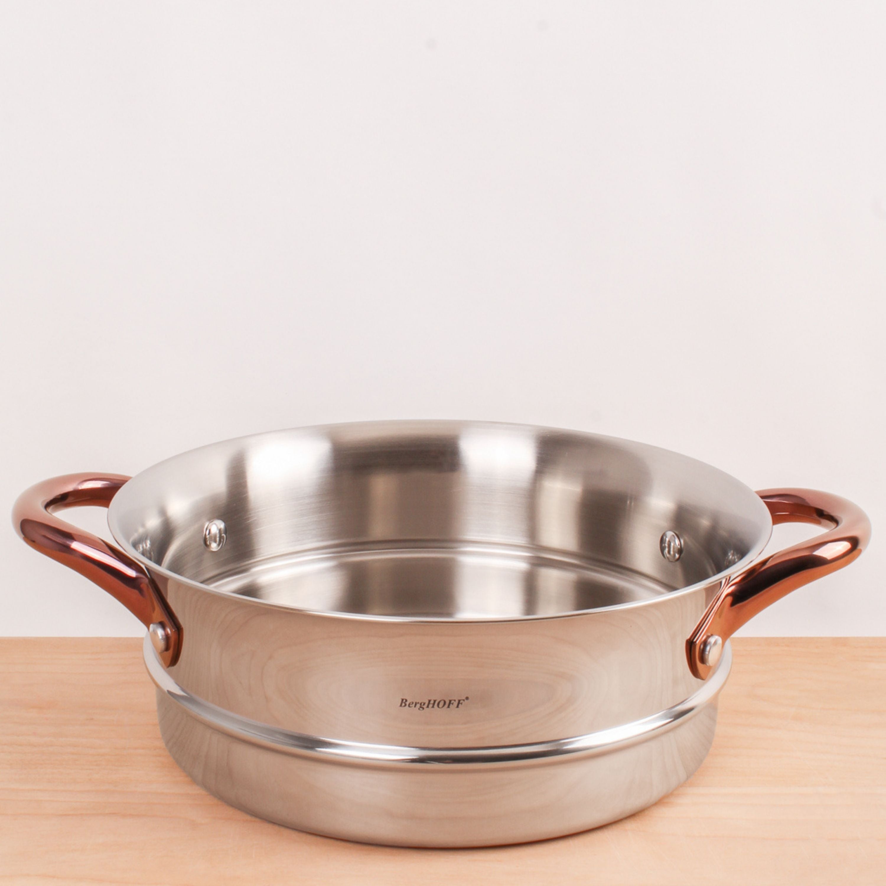 BergHOFF Ouro Gold 3-Piece 18/10 Stainless Steel Steamer Set with Stainless Steel Lids & Rose Gold Handles - Perfect for Steaming Vegetables, Seafood, and Dumplings in Modern Kitchens
