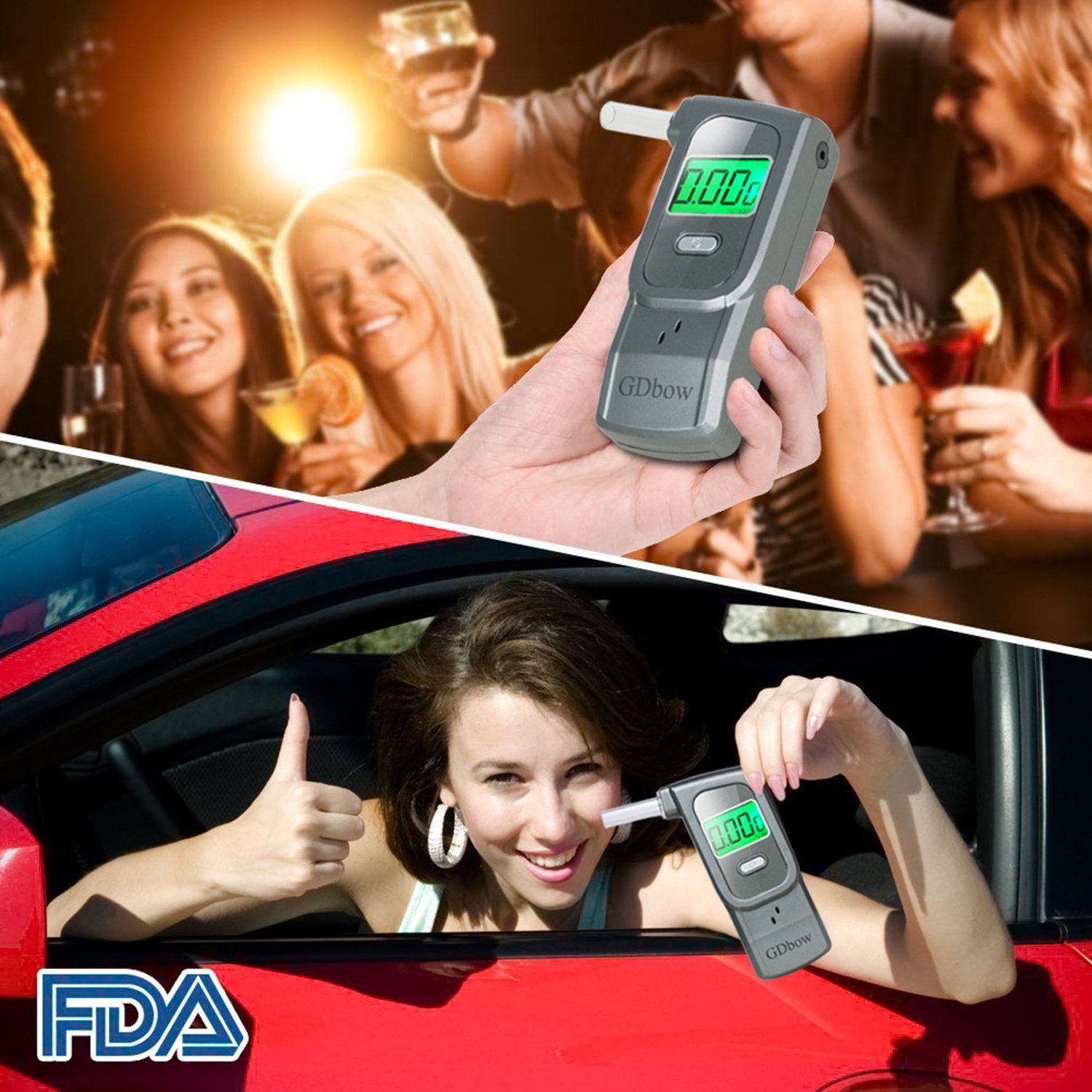 Portable Breathalyzer Alcohol Tester with 32 Test Memory & 5 Mouthpieces - Grey | Accurate BAC Measurement for Personal, Workplace & Road Safety