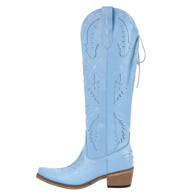 Yolkomo Women's Western Cowboy Boots - Knee High Cowgirl Boots with Lace Up Design | Perfect for Country Dancing, Rodeo Events & Western Fashion Outfits