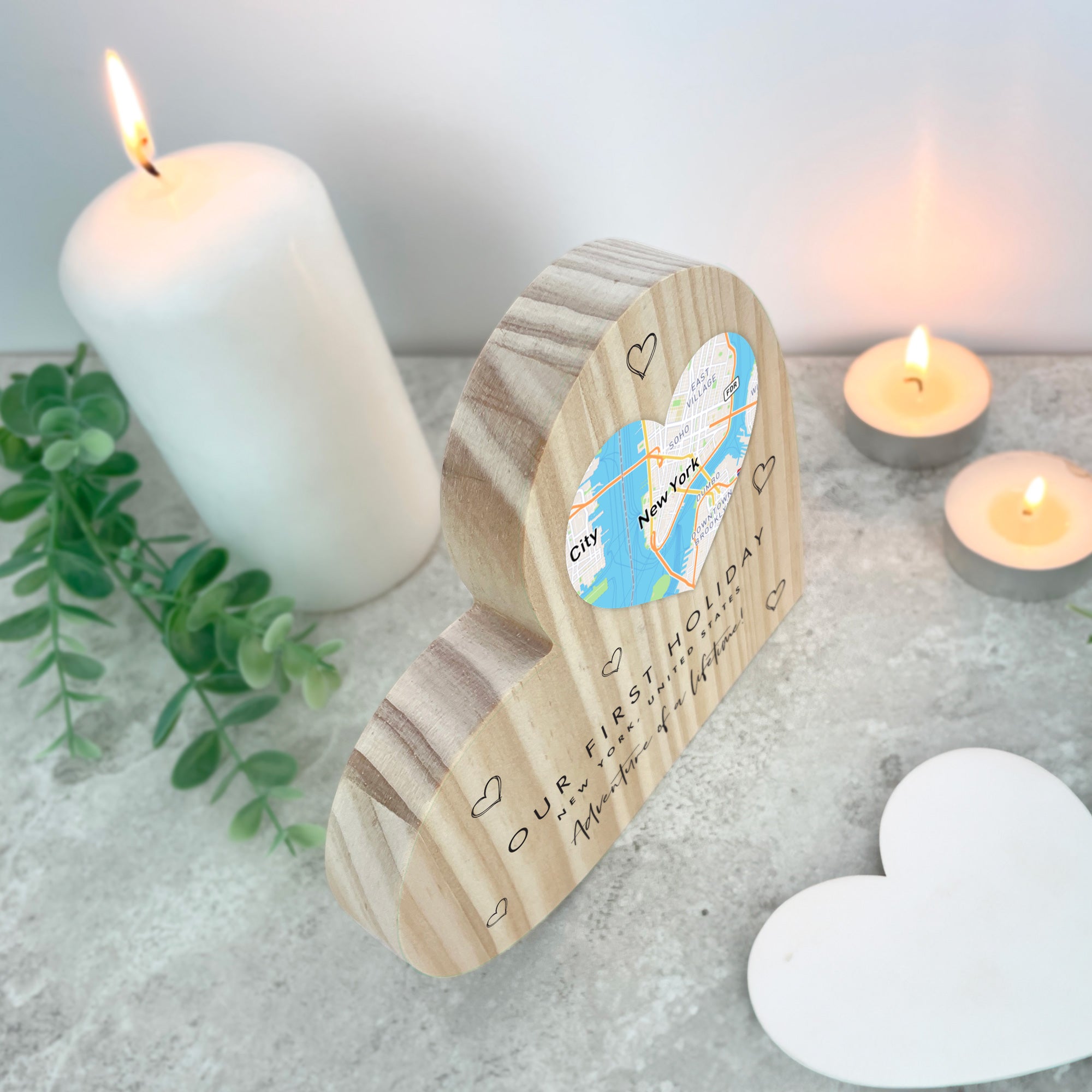 Personalized Heart Map Location Wooden Freestanding Heart Sign - Custom Home Decor for Couples, Wedding, Anniversary Gift & Nursery Wall Art