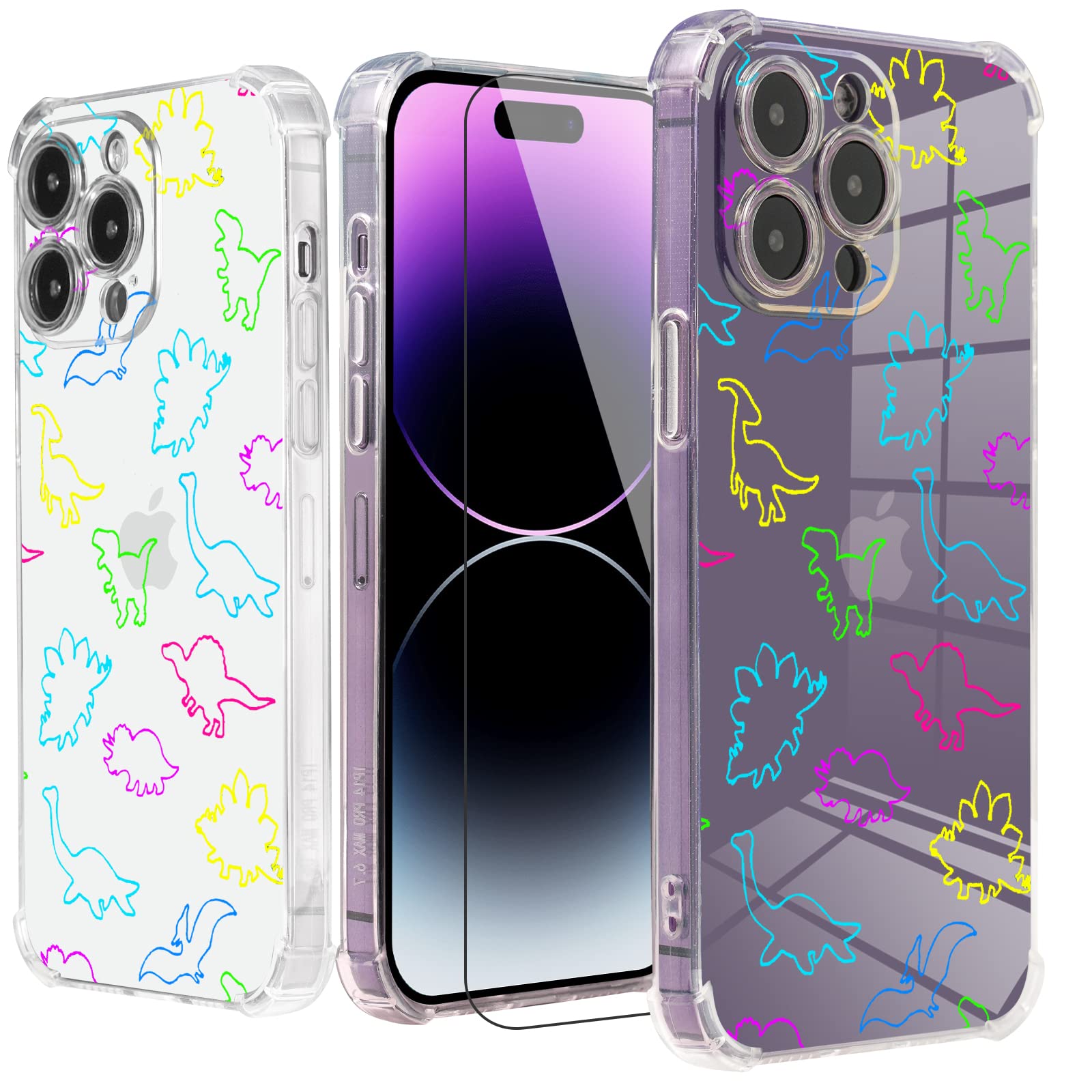 **Funny Dino Design iPhone 11 Pro Max Case - Rainbow Pattern, 6.6 ft Drop Protection, Soft TPU Cover with Screen Protector | Perfect for Kids, Dinosaur Lovers & Trendy Style**