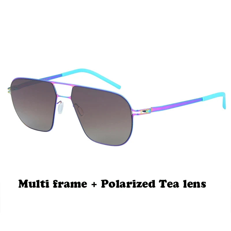 Aimee Men's Full Rim Oval Double Bridge Screwless Titanium Sunglasses 19140 - Lightweight Polarized UV Protection for Driving, Outdoor Sports & Fashion Accessories
