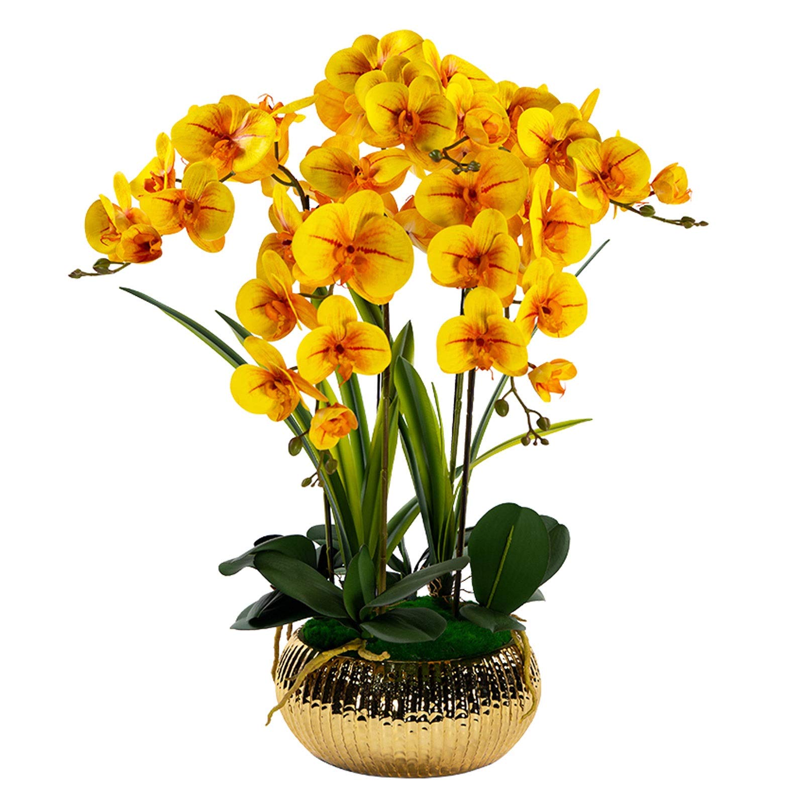 Premium Artificial Silk Phalaenopsis Orchid Flower Arrangement with Ceramic Vase - Elegant Yellow Faux Orchids for Wedding Centerpieces, Party Decor & Dining Table Decoration - Perfect for Home, Office & Event Styling