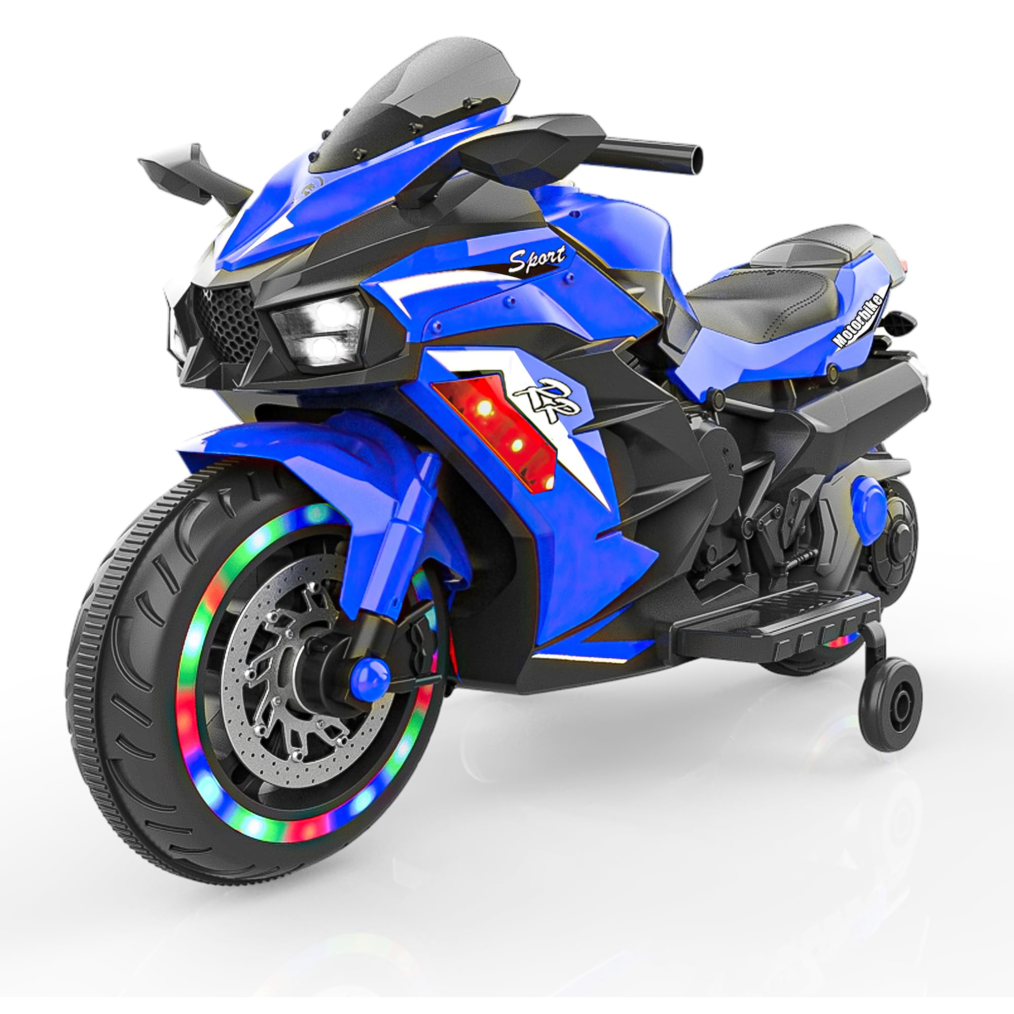 WIIS'IDEA 12V Electric Kids Motorcycle - Battery Powered Ride On Bike for Boys & Girls Ages 3-6 | 2 Wheels with Hand Racing, Foot Brake, LED Lights & PU Seat | Outdoor Play, Birthday Gift, Christmas Present (Blue)