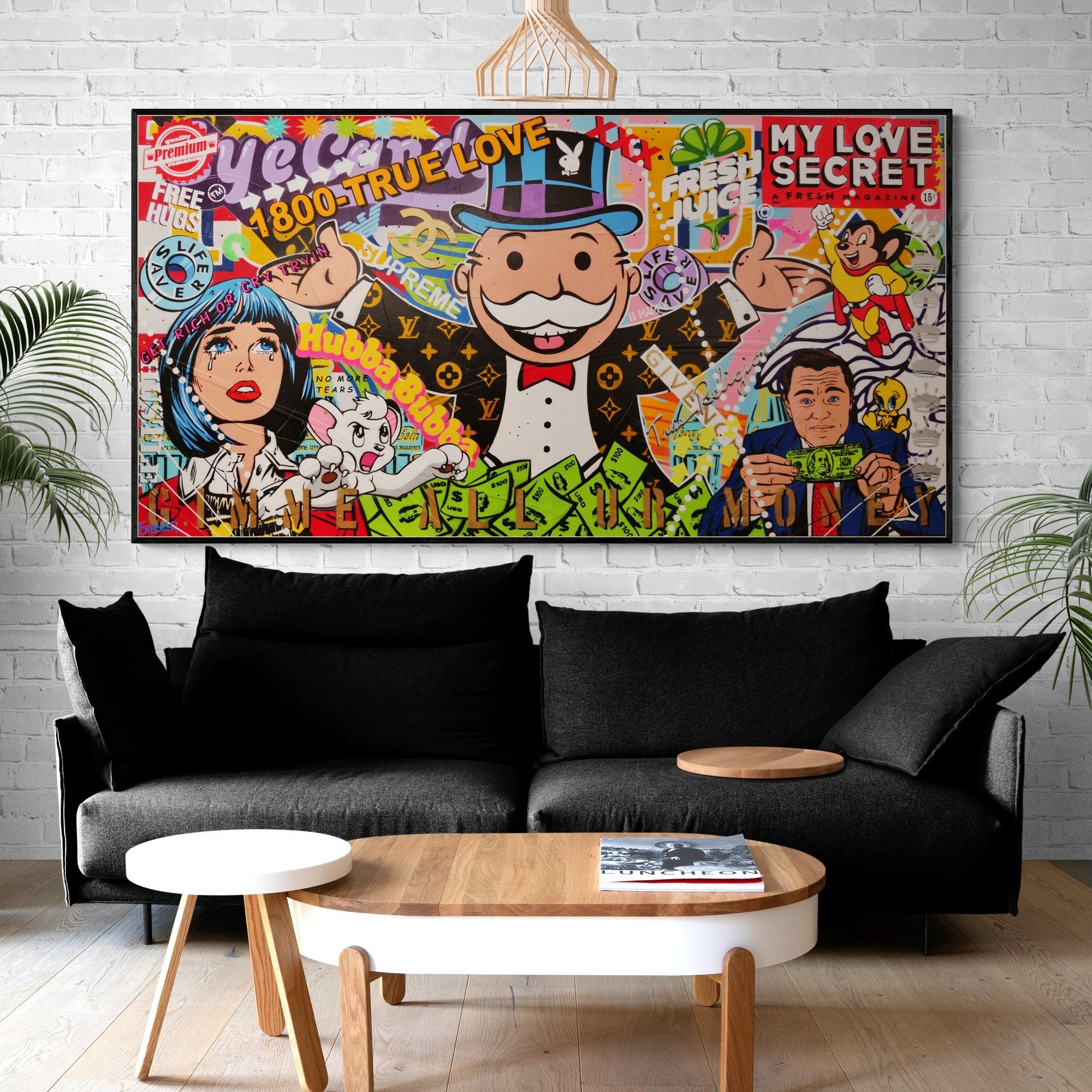 Jackpot Money 190cm x 100cm Monopoly Man Textured Urban Pop Art Canvas Wall Painting - Perfect for Game Room Decor, Office Wall Art & Modern Home Decor