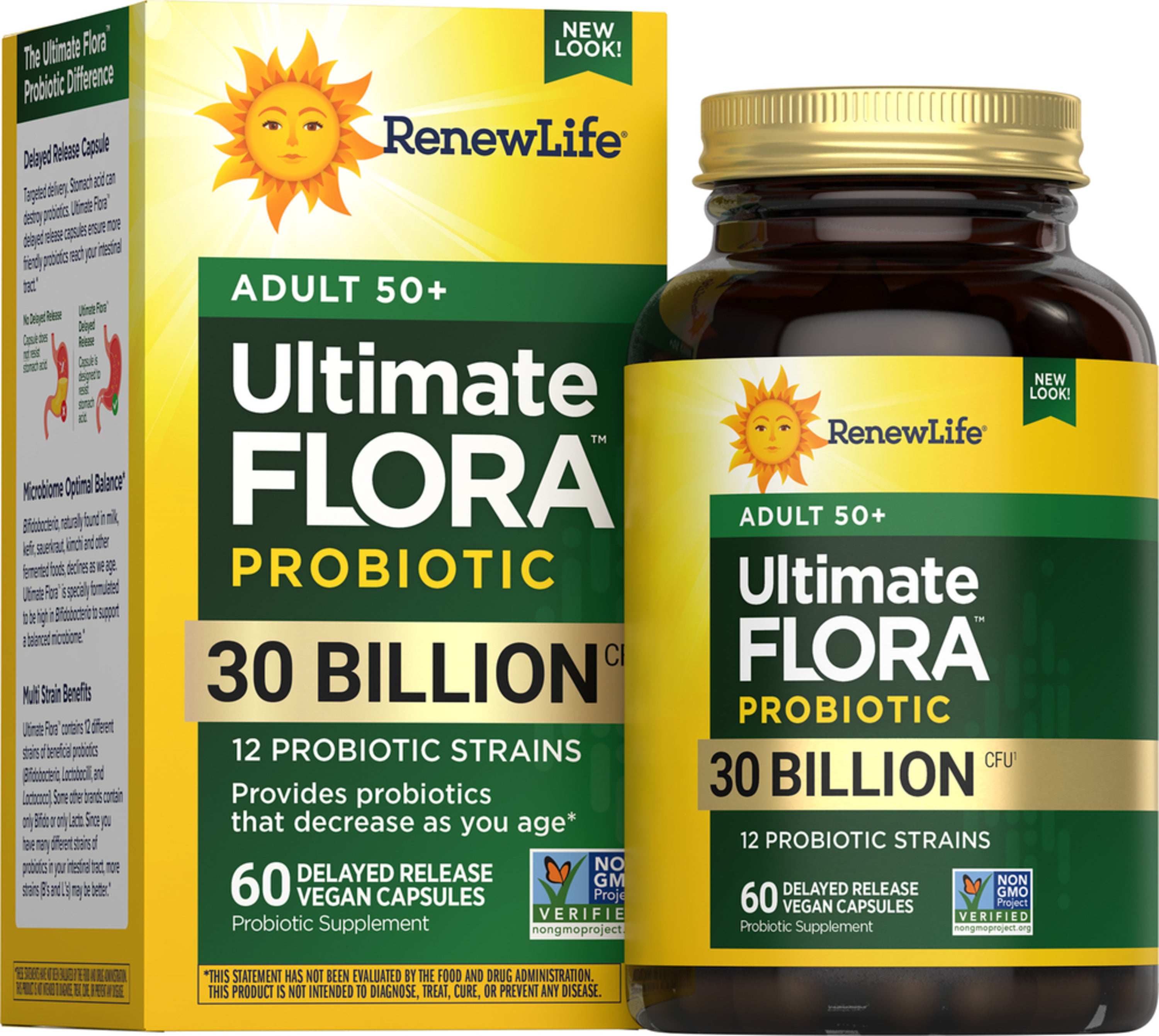 Ultimate Flora 50+ Probiotic 30 Billion CFU - 60 Delayed Release Vegan Capsules for Digestive Health & Immune Support - Supports Gut Flora Balance for Adults & Seniors - Perfect for Travel & Daily Wellness Routine