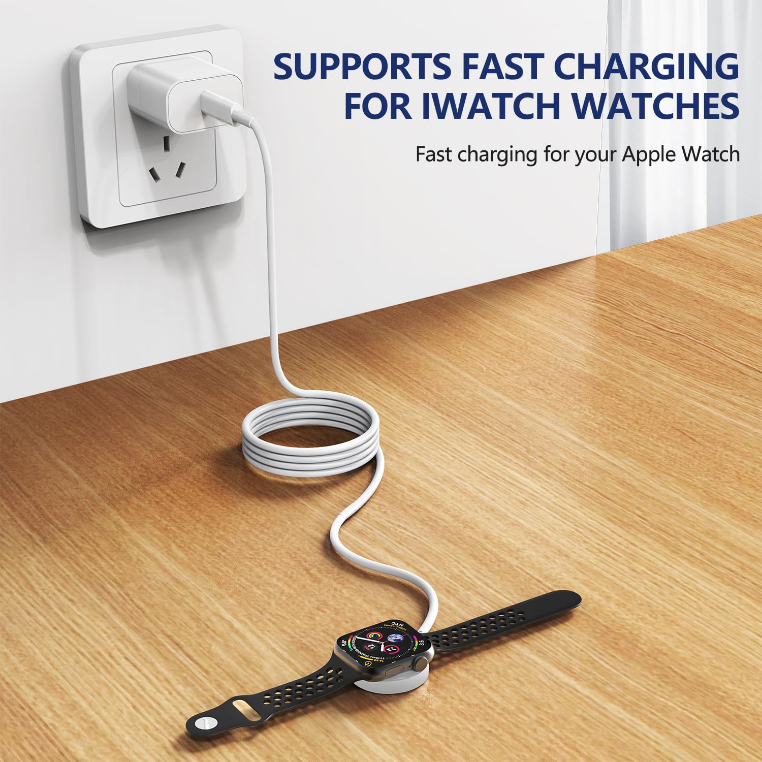 20W Fast Magnetic Charger for Apple Watch Series SE/8/7/6/5/4/3/2/1 - USB-C Charging Cable with Power Adapter - Compatible with 38mm/40mm/42mm/44mm/45mm Watch Sizes - Perfect for Home, Office & Travel Charging