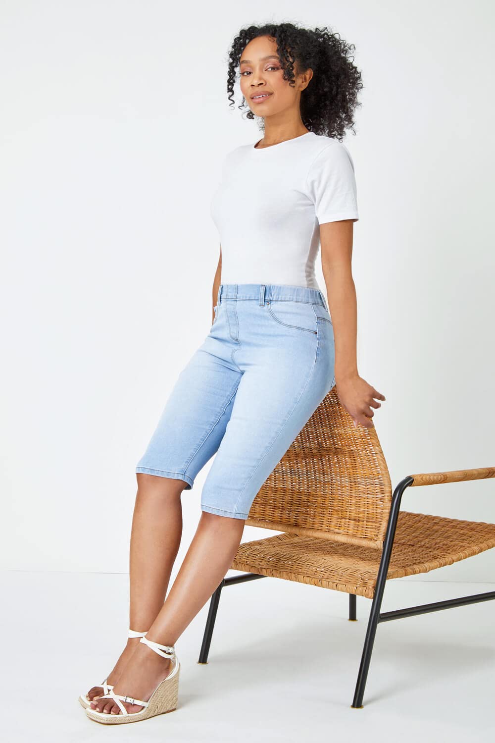 Roman Originals Women's Stretch Denim Jeggings - Knee Length Capri Pants, Cotton Summer Cropped Jeans & Leggings for Casual Wear, Work, Spring & Summer Outfits