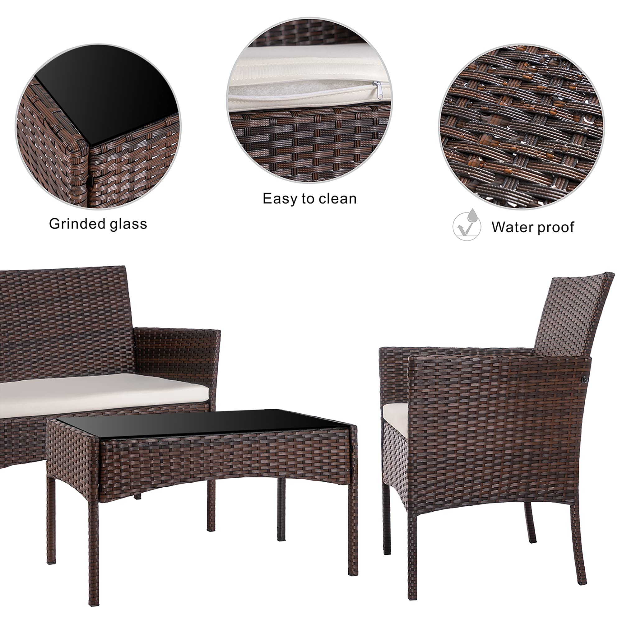 Walsunny 4-Piece Outdoor Patio Furniture Set - All-Weather Rattan Wicker Chairs for Backyard, Porch, Garden, Poolside & Balcony - Indoor/Outdoor Use (Brown) - Perfect for Relaxing, Entertaining & Lounging