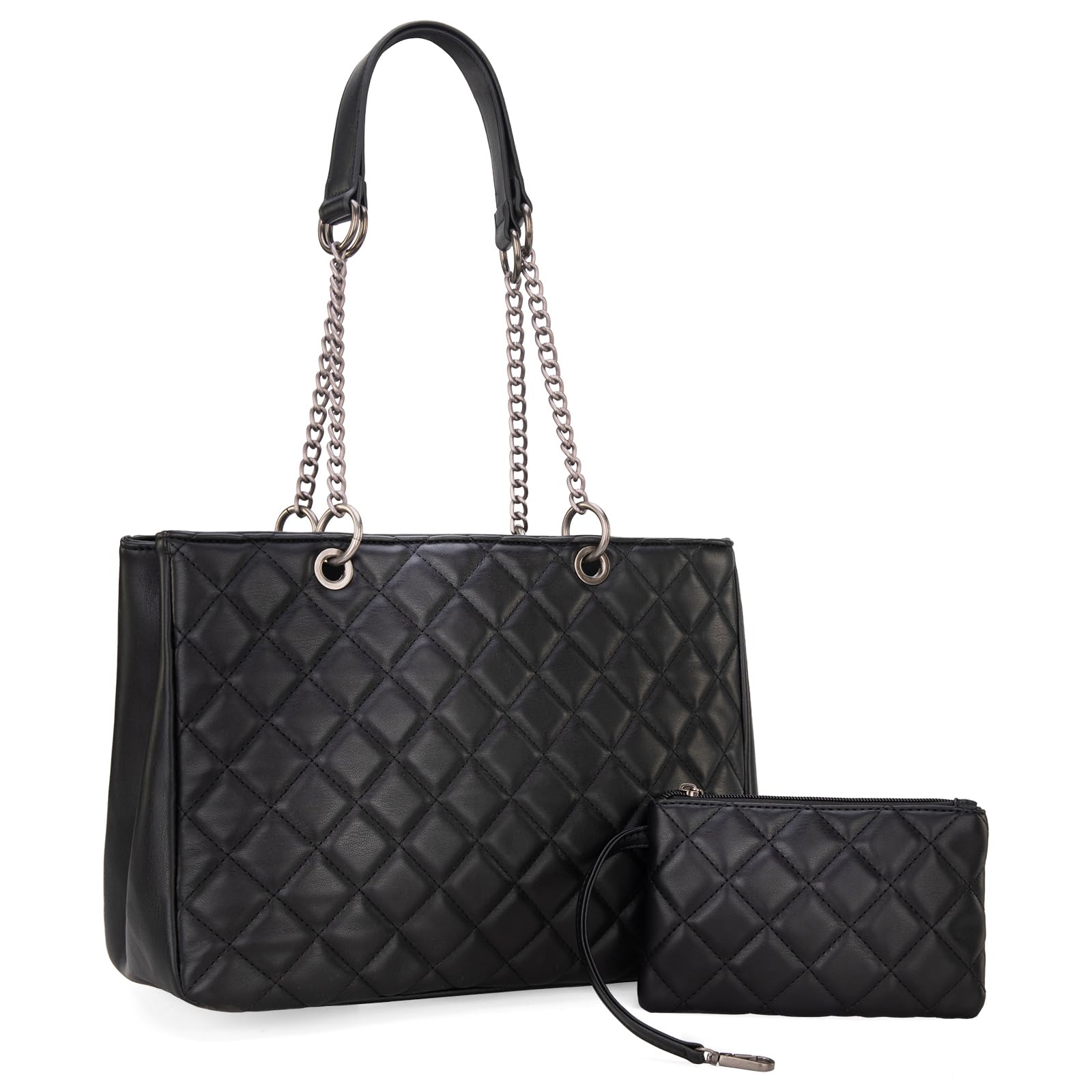 Montana West Quilted Handbag for Women - Stylish Shoulder Bag with Chain Strap & 2-Piece Purse Set | Perfect for Work, Travel & Everyday Use