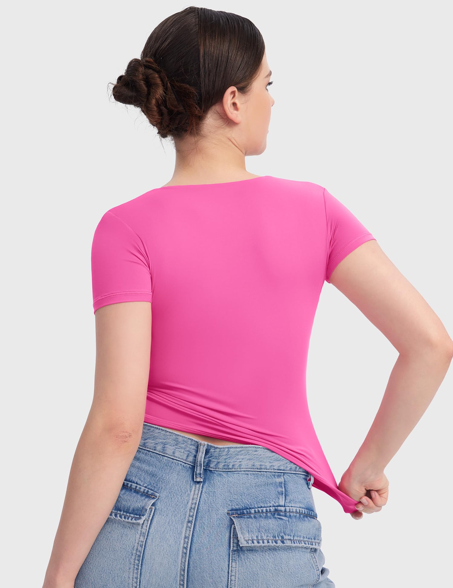 PUMIEY Women's Slim Fit V Neck Short Sleeve T-Shirt - Sexy Basic Tee for Casual Wear, Date Night & Summer Outfits | Sharp Collection