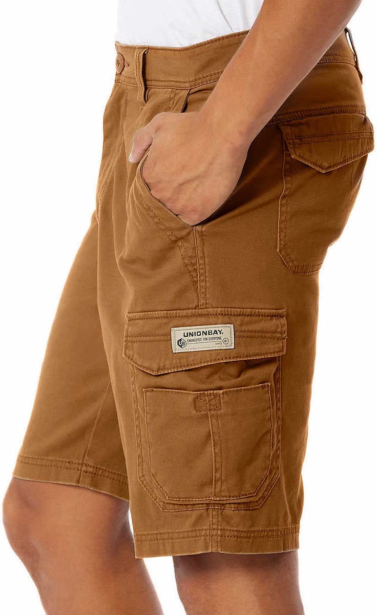UNIONBAY Men's Midweight Flex Waist Cargo Shorts - Comfortable Stretch Outdoor Pants for Hiking, Camping & Casual Wear (Chestnut Brown, Size 42)