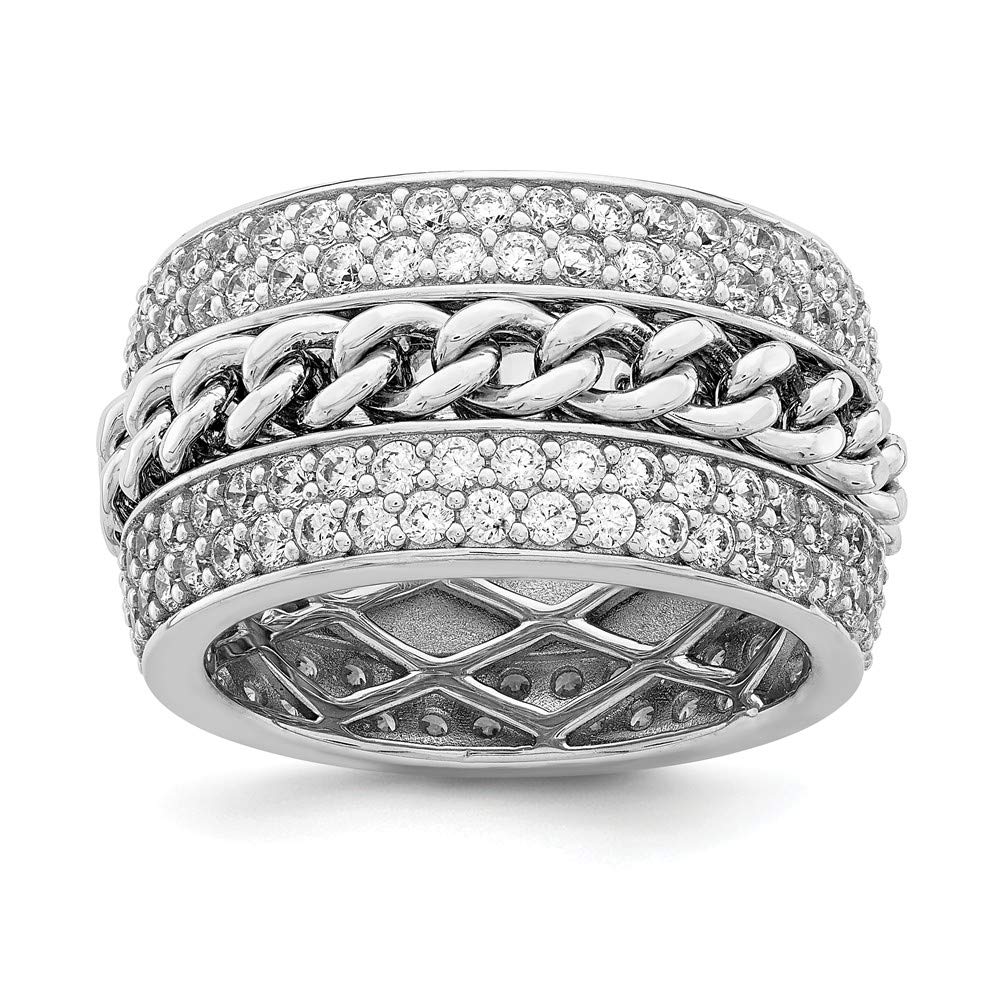 Rhodium-Plated Sterling Silver Cubic Zirconia Spinning Ring - Size 6 | Elegant Wedding Band, Anniversary Gift & Everyday Jewelry for Women