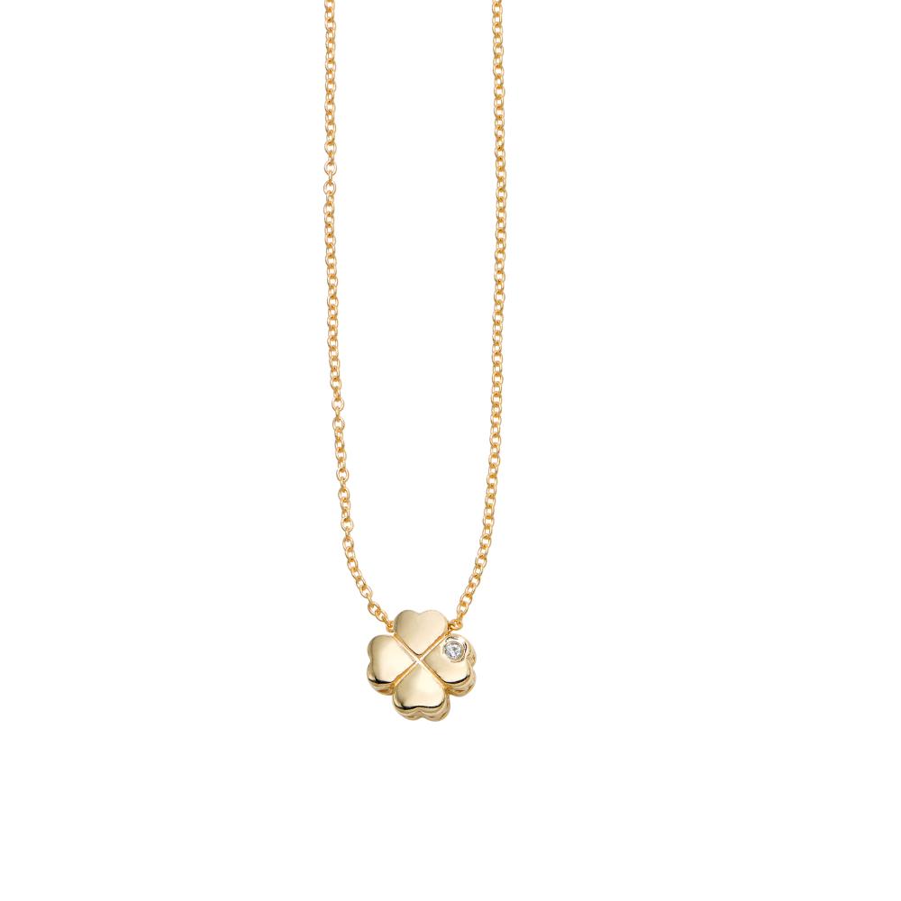 14K Gold .005ct Diamond Clover Necklace - Elegant Four Leaf Clover Pendant for Women - Perfect for Birthdays, Anniversaries & Everyday Wear