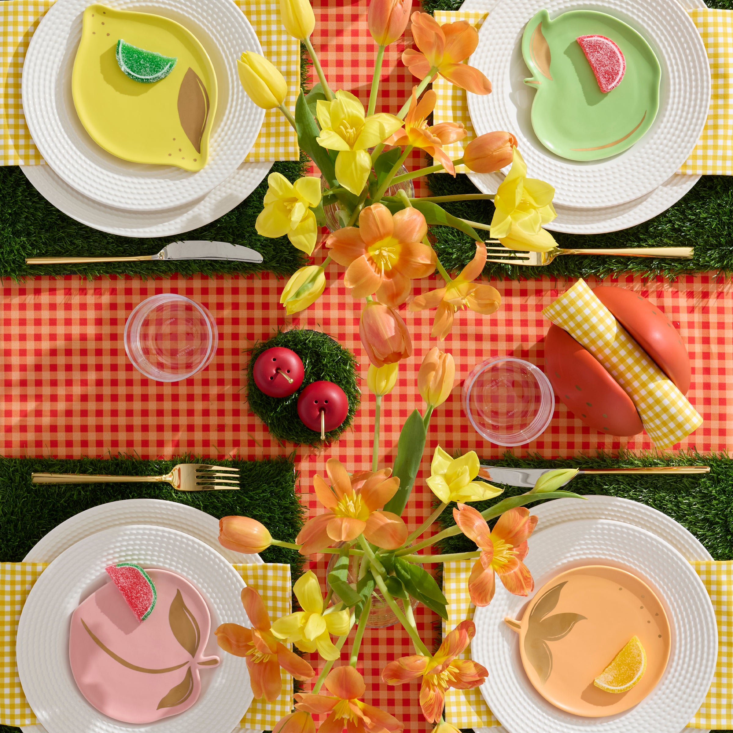 Colorful Tutti Fruity Dessert Plates Set of 4 - Perfect for Birthday Parties, Baby Showers & Candy Buffets