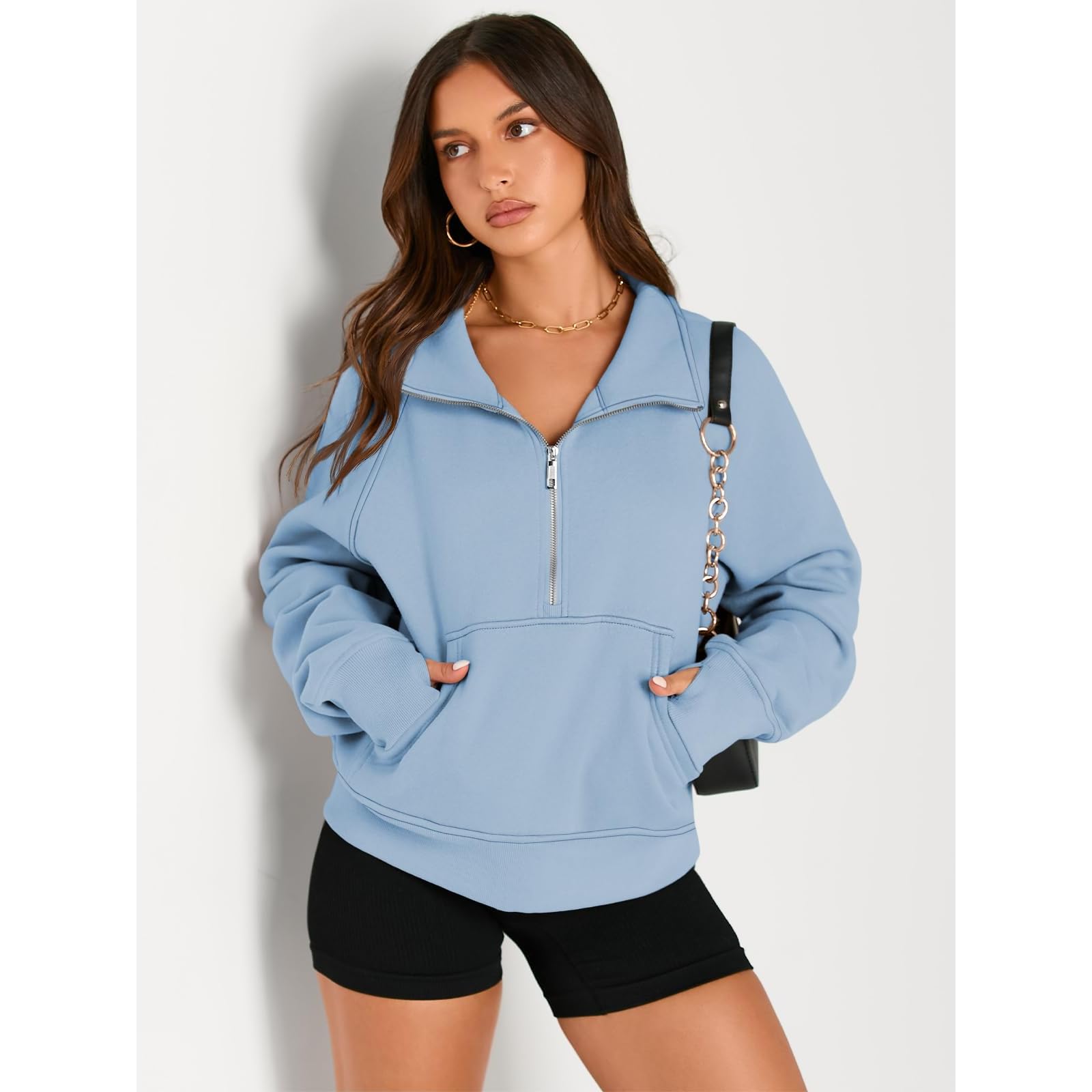 Women's Half Zip Cropped Fleece Pullover Hoodie - Y2K Style Quarter Zipper Thumb Hole Sweatshirt for Fall Casual Outfits | Perfect for Layering, Streetwear & Cozy Autumn Days
