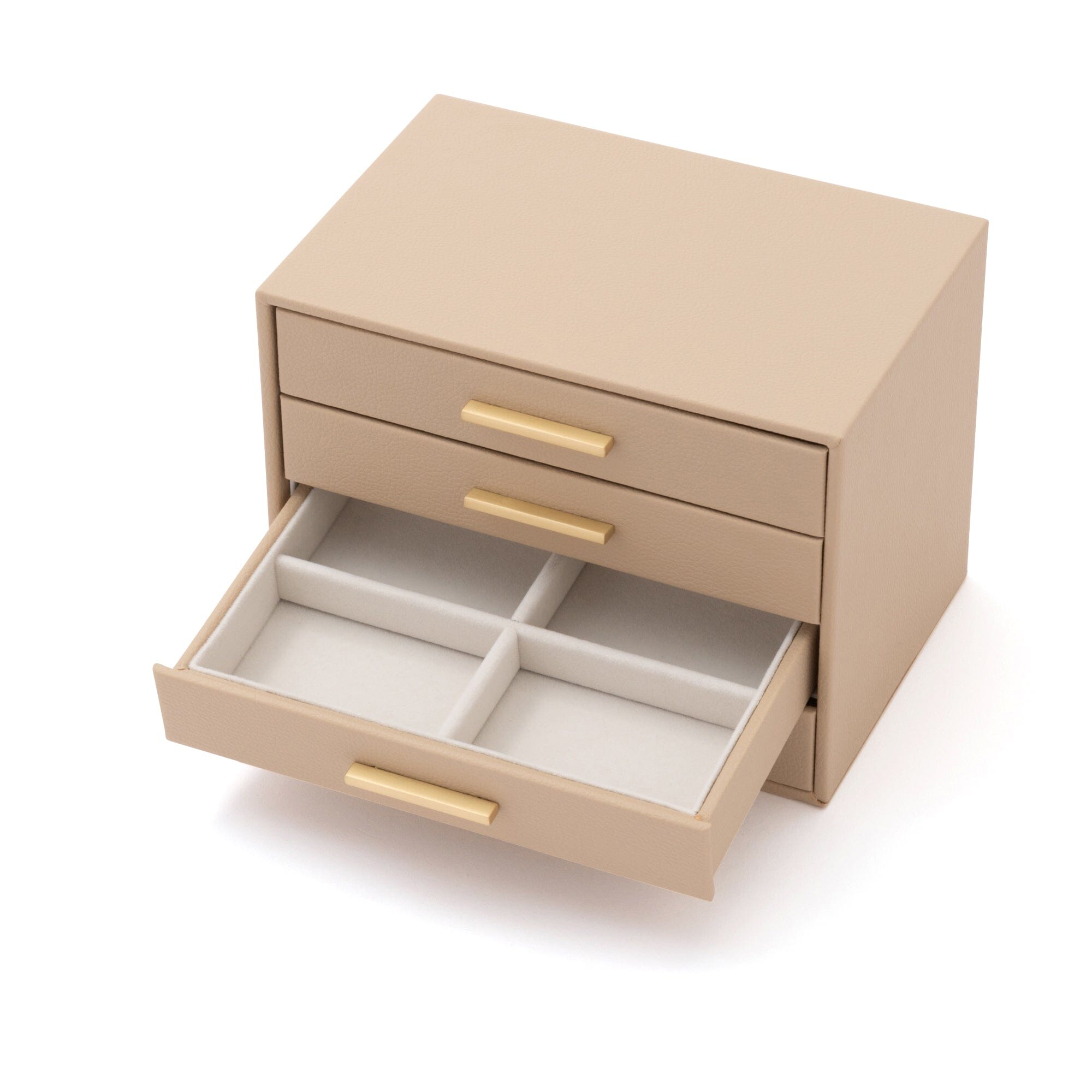 Elegant 4-Section Beige Jewelry Organizer Box for Necklaces, Rings & Earrings - Perfect for Bedroom Vanity, Travel & Gift Giving