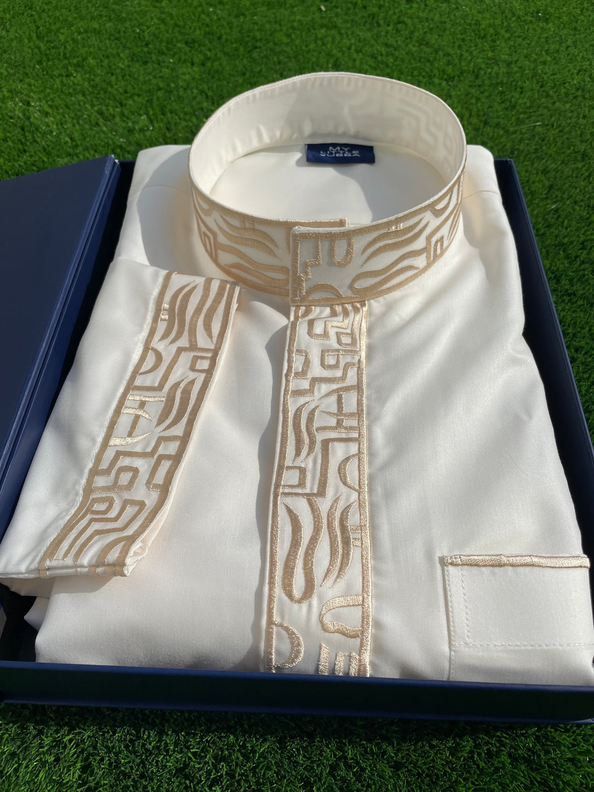 Premium Men's Cream Saudi Thobe with Gold Embroidery - Traditional Islamic Robe for Eid, Wedding & Special Occasions