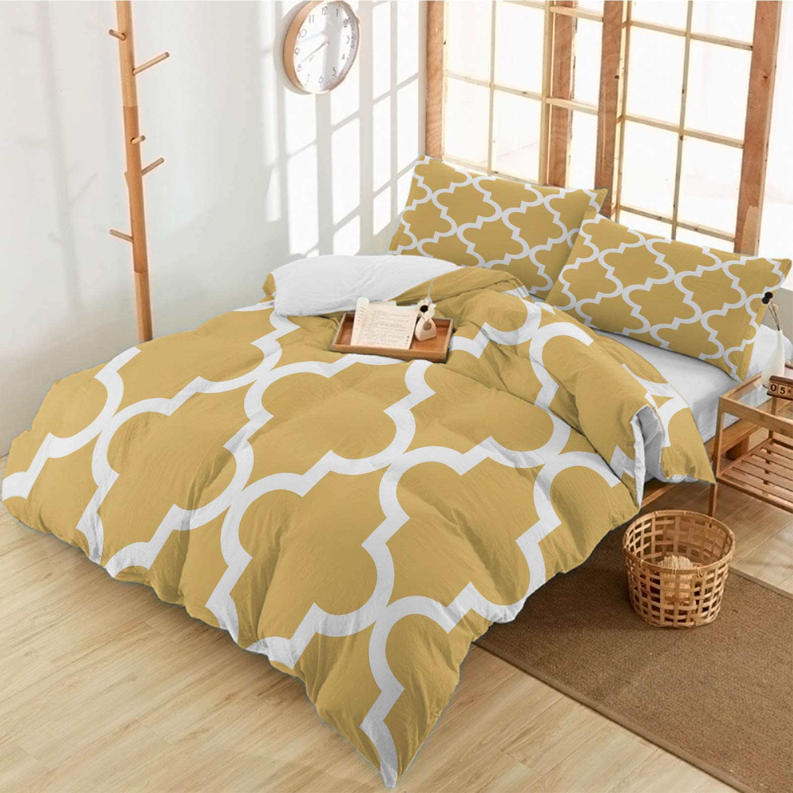ERXPOOD Twin 3-Piece Bedding Set - Modern Geometric Plaid Duvet Cover with 2 Pillow Shams, Lightweight Comforter Cover for Kids, Teens & Adults (Orange & White) | Perfect for Bedroom, Dorm, Guest Room & Cozy Home Decor
