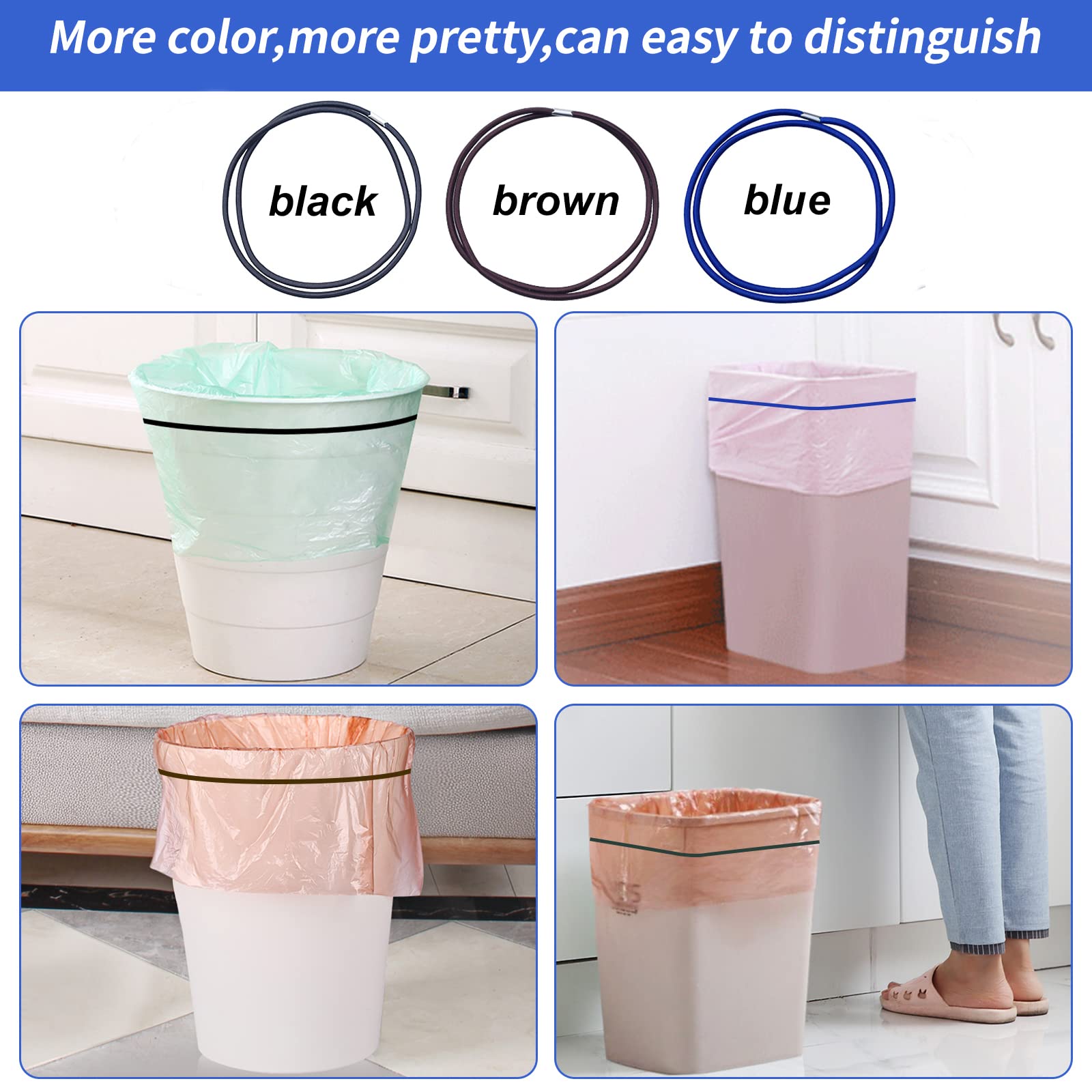 6-Pack Elastic Trash Can Bands - Black, Blue, Brown - Fits 13 to 30 Gallon Garbage Cans - Heavy Duty Rubber Bands for Securing Trash Bags - Perfect for Home, Office, School & Indoor Use - Keep Your Space Clean & Organized
