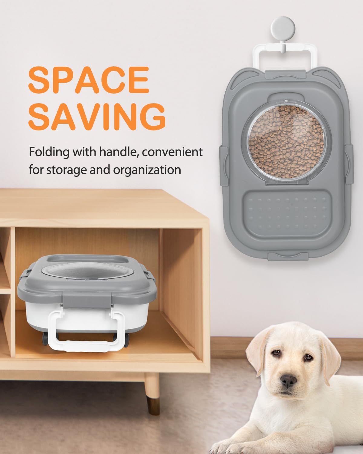 15-23 Lbs Collapsible Dog Food Storage Container with Airtight Lid, Wheels & Handle - Large Pet Food Bin for Dogs & Cats - Includes Scoop & Bowl - Perfect for Home, Travel & Outdoor Use