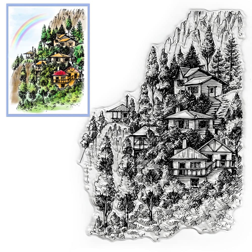 Spring Mountain Tree Clear Stamps for Card Making & Scrapbooking - Transparent Rubber Stamps for Bullet Journal, DIY Crafts, Notebook Decoration - Perfect for Handmade Greeting Cards, Planner Embellishments & Art Journaling