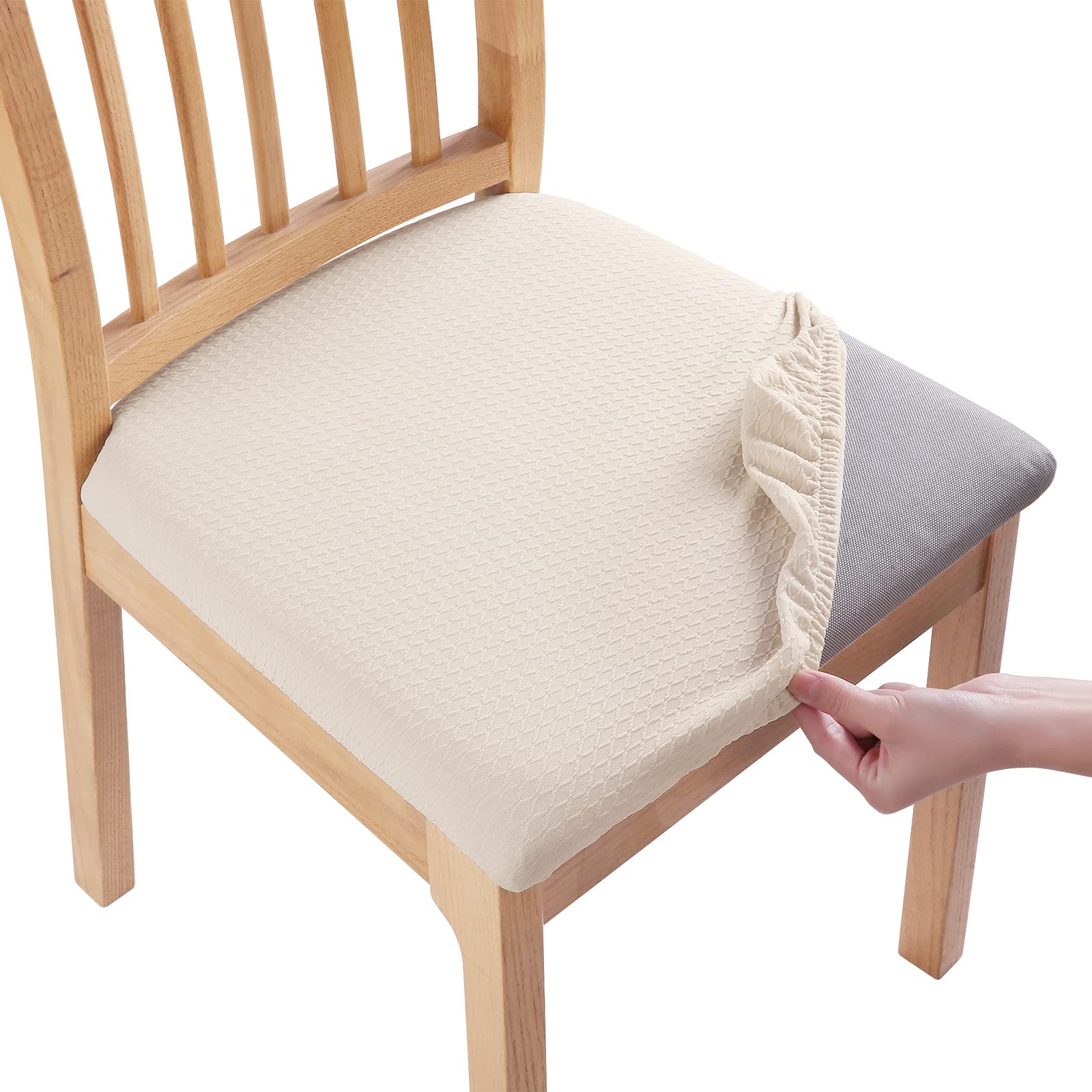 Smiry Stretch Jacquard Dining Chair Covers Set of 6 - Washable & Removable Slipcovers for Dining Room Chairs - Beige Seat Protectors - Perfect for Home, Restaurant, and Office Use