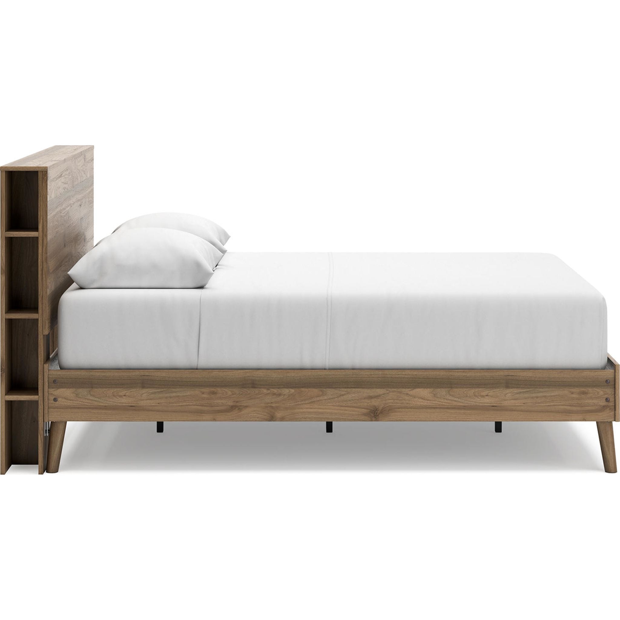 Aprilyn Queen Bookcase Bed in Honey Finish - Stylish Storage Bed Frame for Small Spaces & Bedroom Organization