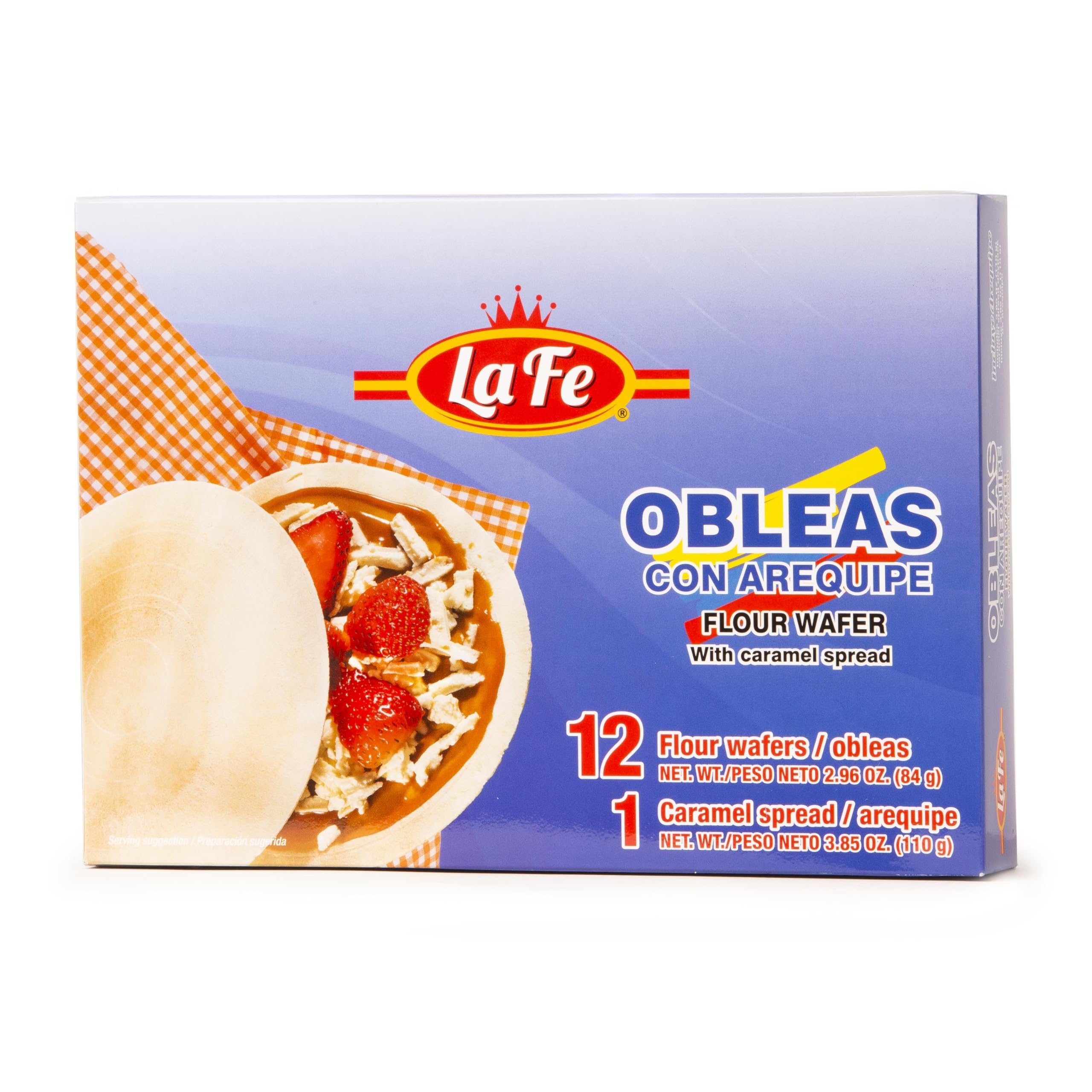La Fe Obleas con Arequipe 6.81 oz - Colombian Flour Wafer with Dulce de Leche Caramel Spread - Authentic Latin American Snacks for Parties, Desserts & Gift Baskets