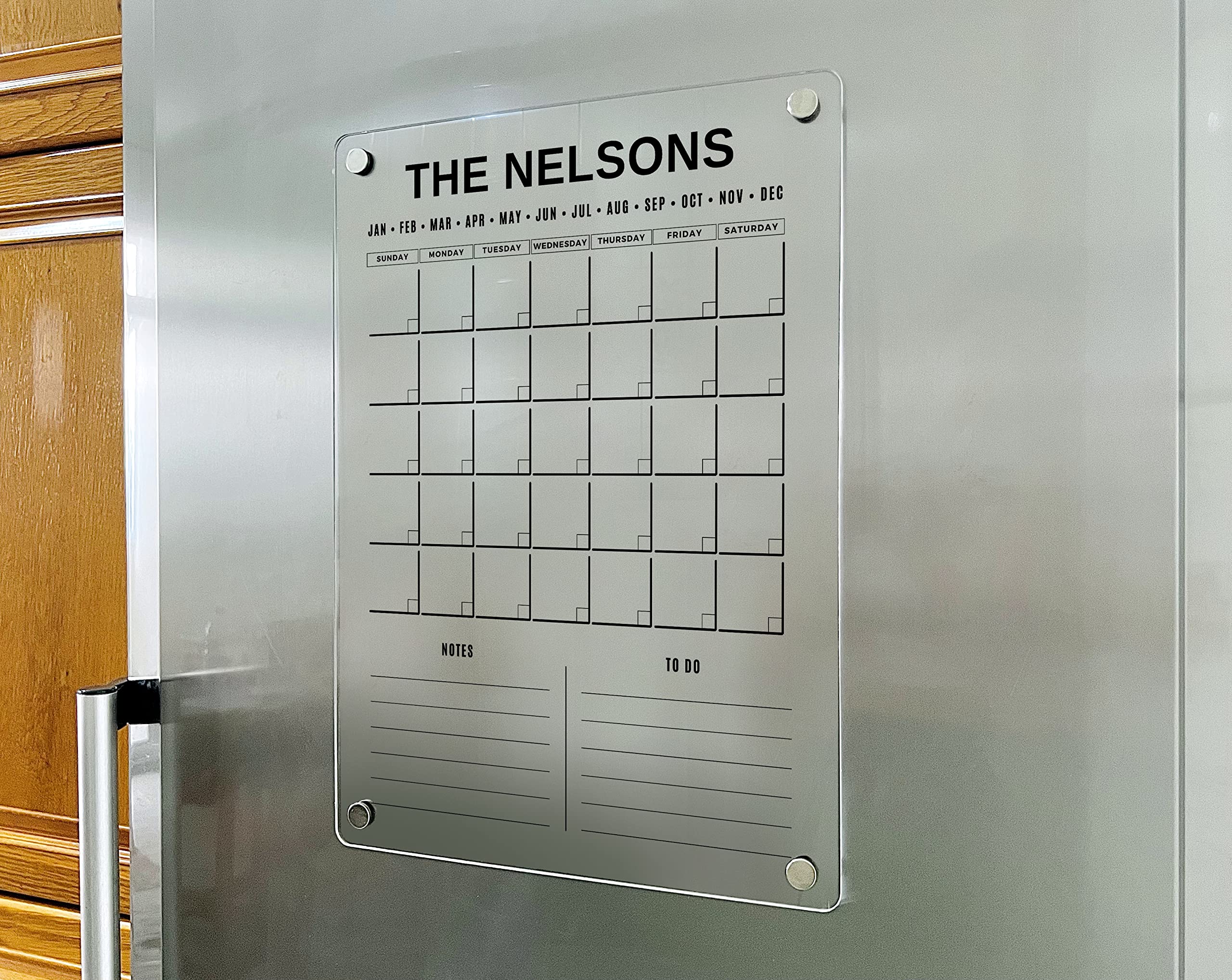 2025 Personalized Magnetic Acrylic Monthly Calendar - Dry Erase Fridge Calendar with Notes Section - Perfect for Home, Office & Kitchen Organization