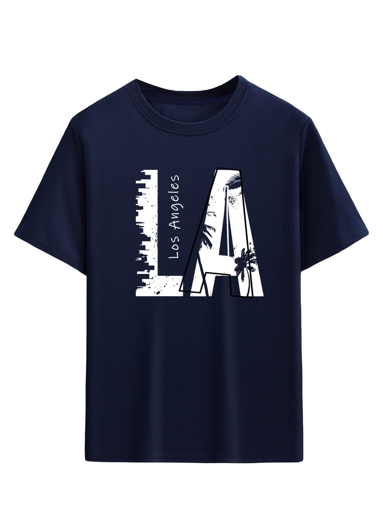 GORGLITTER Men's Graphic Short Sleeve T-Shirt - Summer Crewneck Tee with Stylish Letter Print | Perfect for Casual Wear, Beach Outings & Street Fashion