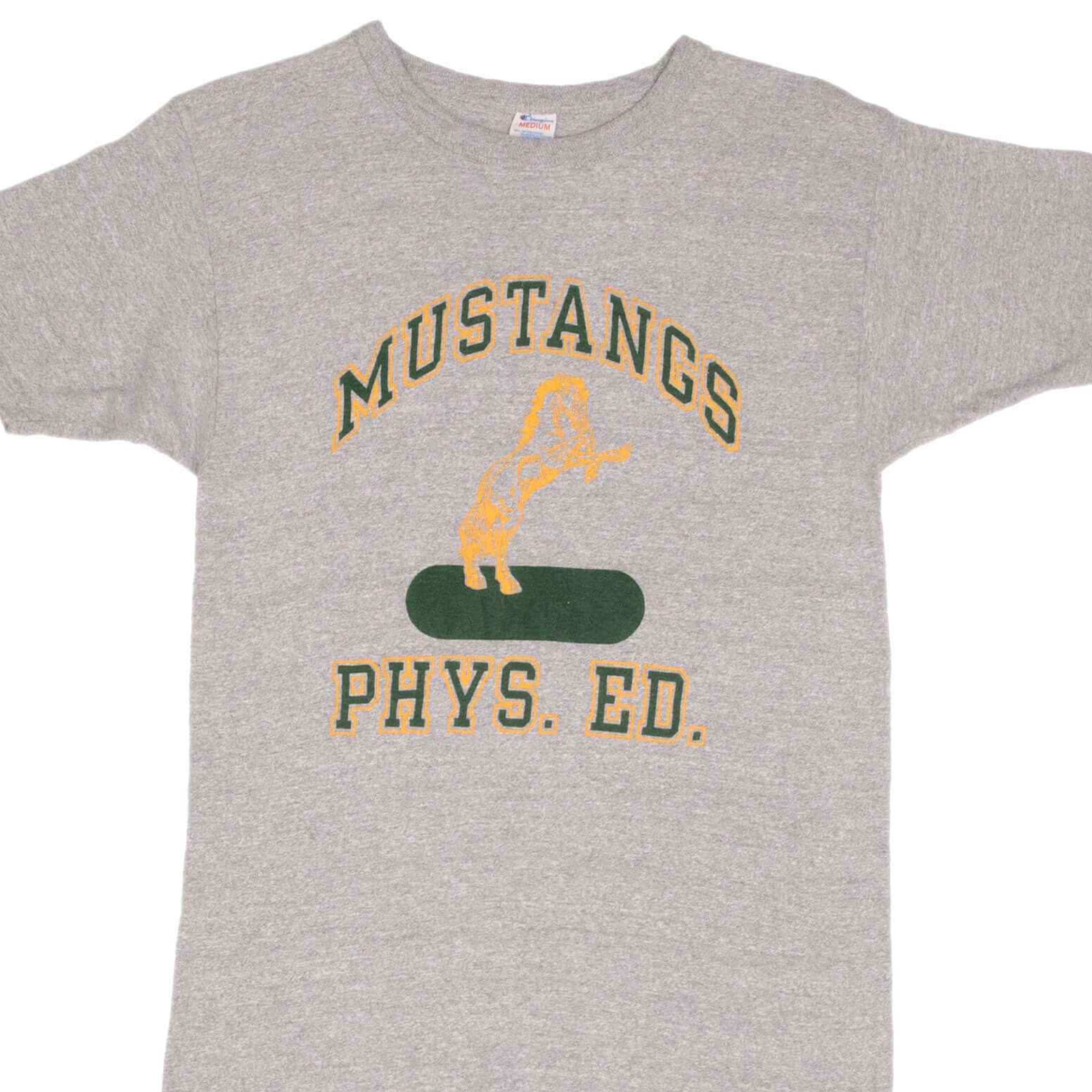 Vintage Champion Mustangs Physical Education Tee Shirt 1980s Small - Made in USA - Retro Gym Class & Casual Wear for Men and Women
