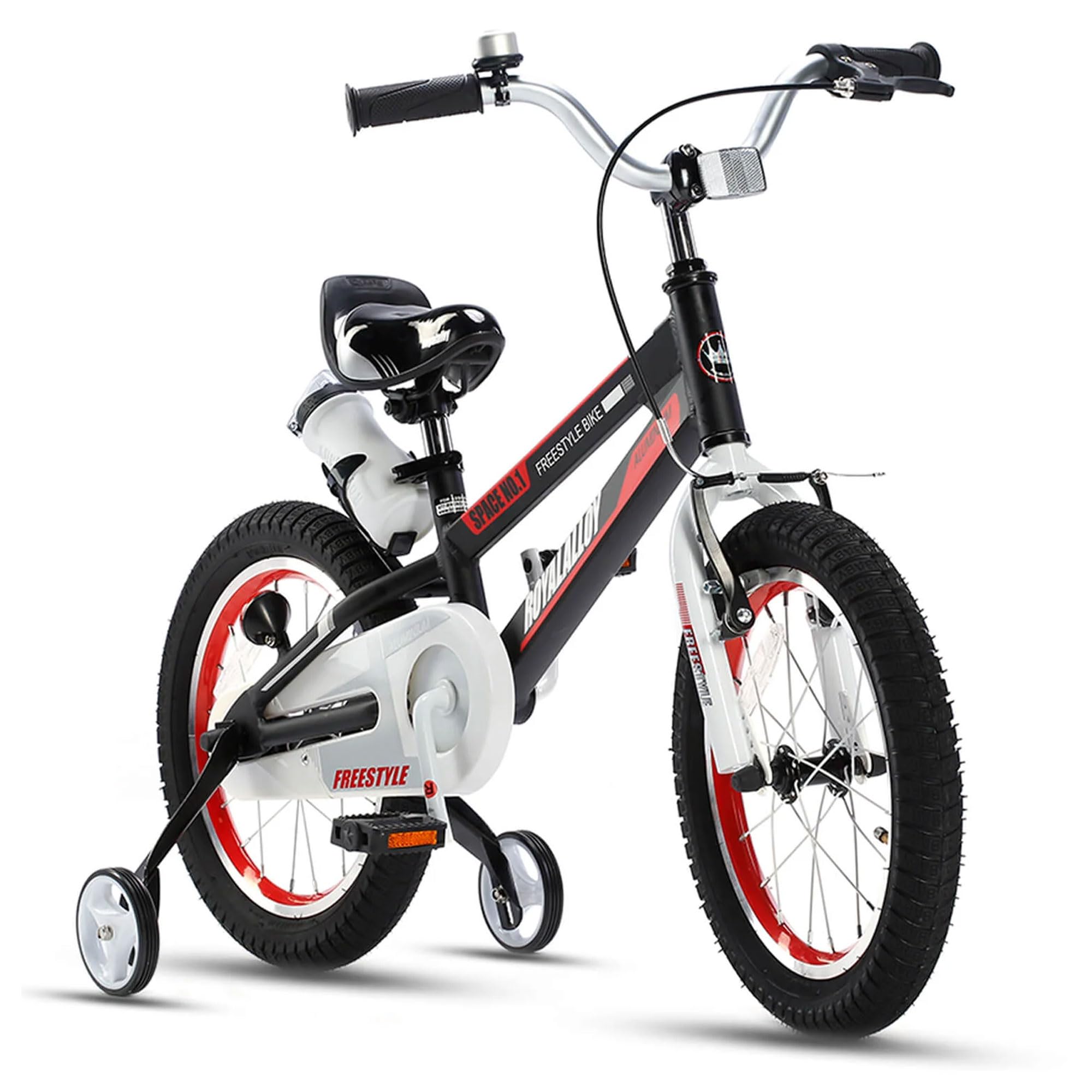 RoyalBaby SpaceKids 16 Inch Kids Bike with Hand Brake & Coaster Brake, Training Wheels & Water Bottle Included - Perfect for Boys & Girls Ages 4-8, Ideal for Neighborhood Rides & Park Adventures
