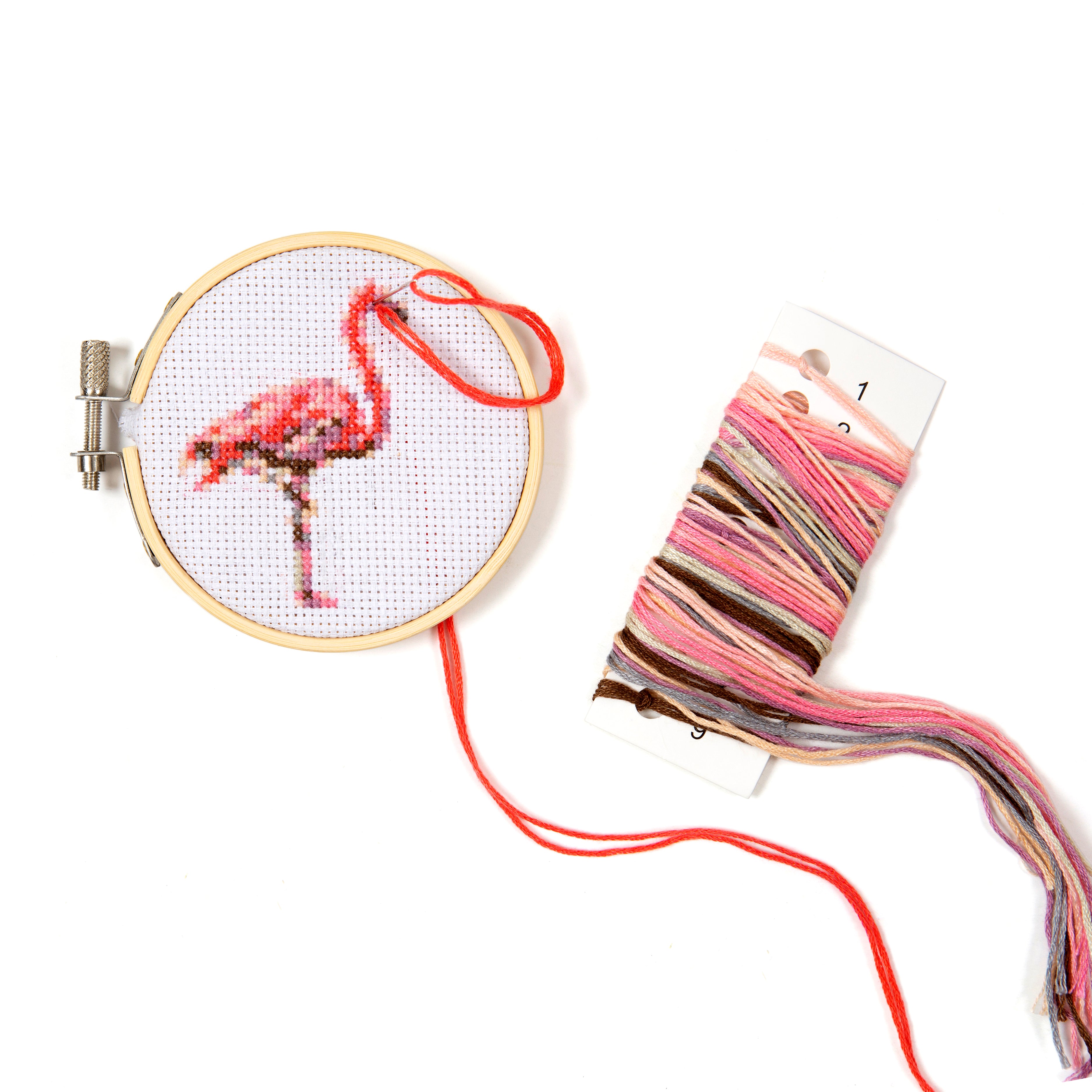 Flamingo Mini Cross Stitch Embroidery Kit for Beginners - DIY Handmade Craft Kit with Thread, Needle & Pattern - Perfect for Home Decor, Gifts & Relaxation