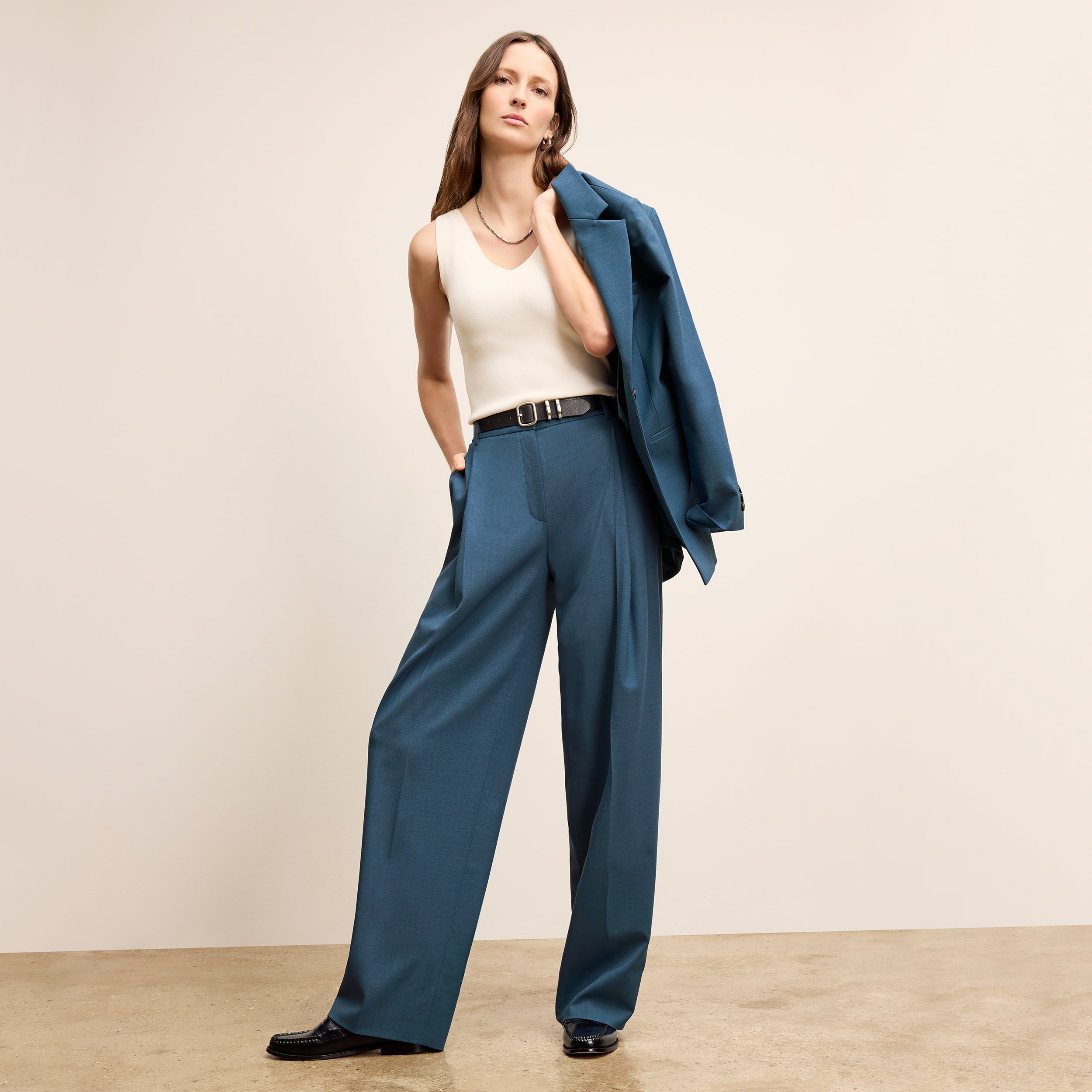 Rina Sculptural Pant - Washable Wool Twill Pants for Women | Bluebell | Perfect for Office Wear & Casual Outfits