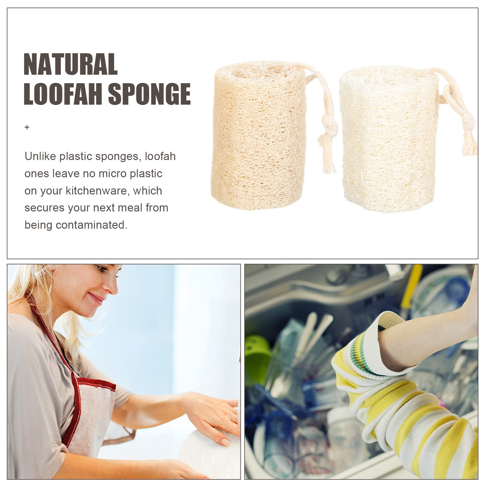 4-Piece Loofah Sponge Cleaning Brushes Set - Natural Dish Scrubbers for Bowls, Pans & Cookware - Eco-Friendly Kitchen Cleaning Tools for Sinks & Countertops