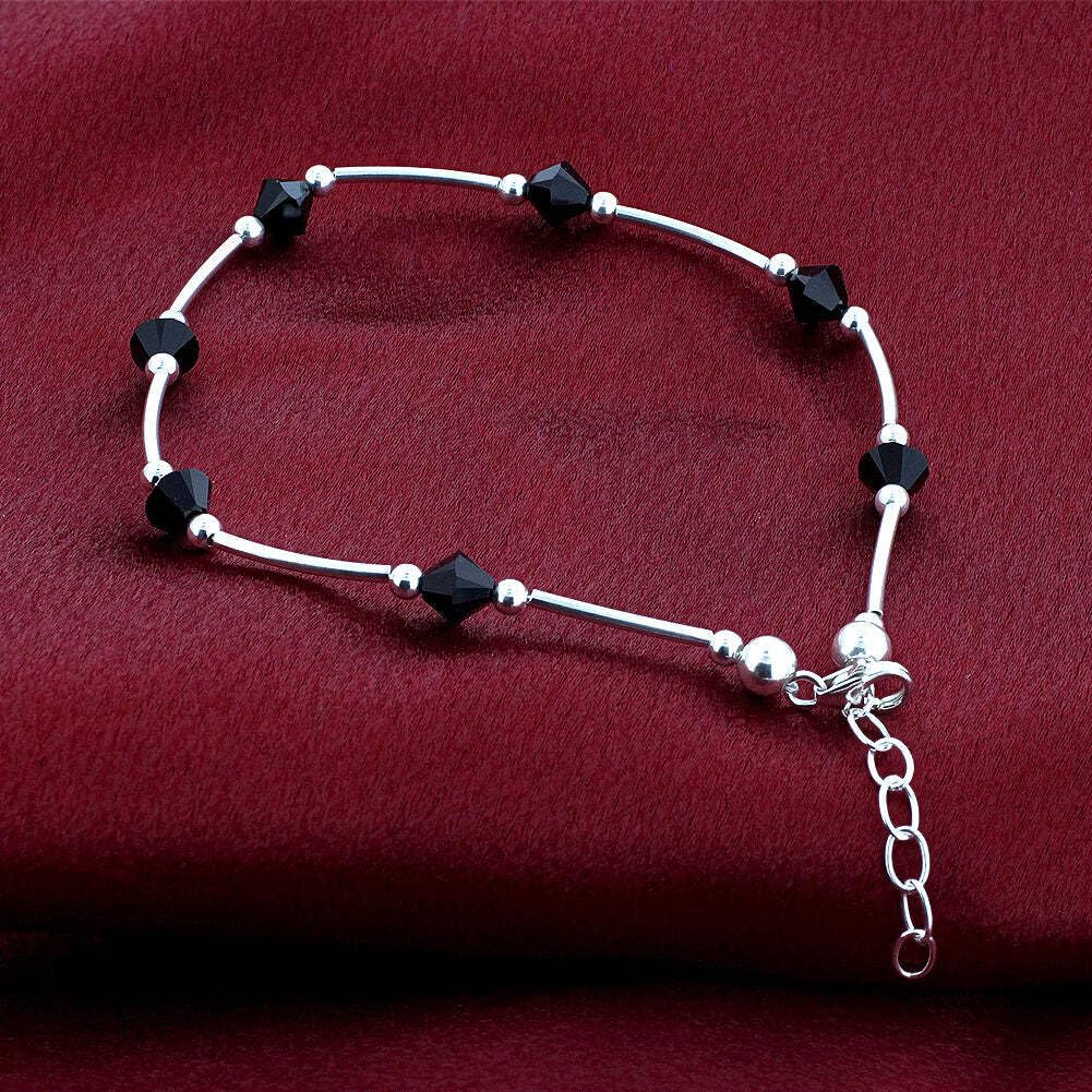 925 Silver Ankle Bracelet with Austrian Crystals - Elegant Foot Jewelry for Women