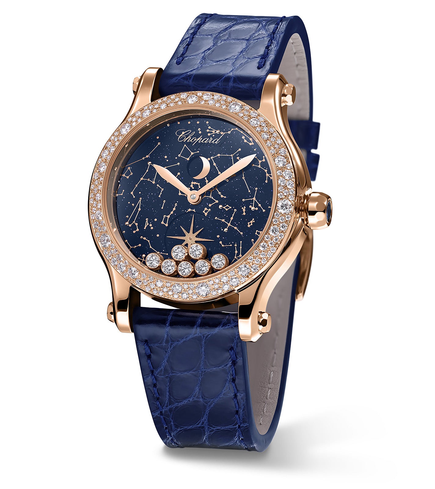 Chopard Happy Sport Moon Phase 18K Rose Gold Diamond Ladies Watch - Luxury Women's Timepiece for Gifts, Special Occasions & Elegant Events