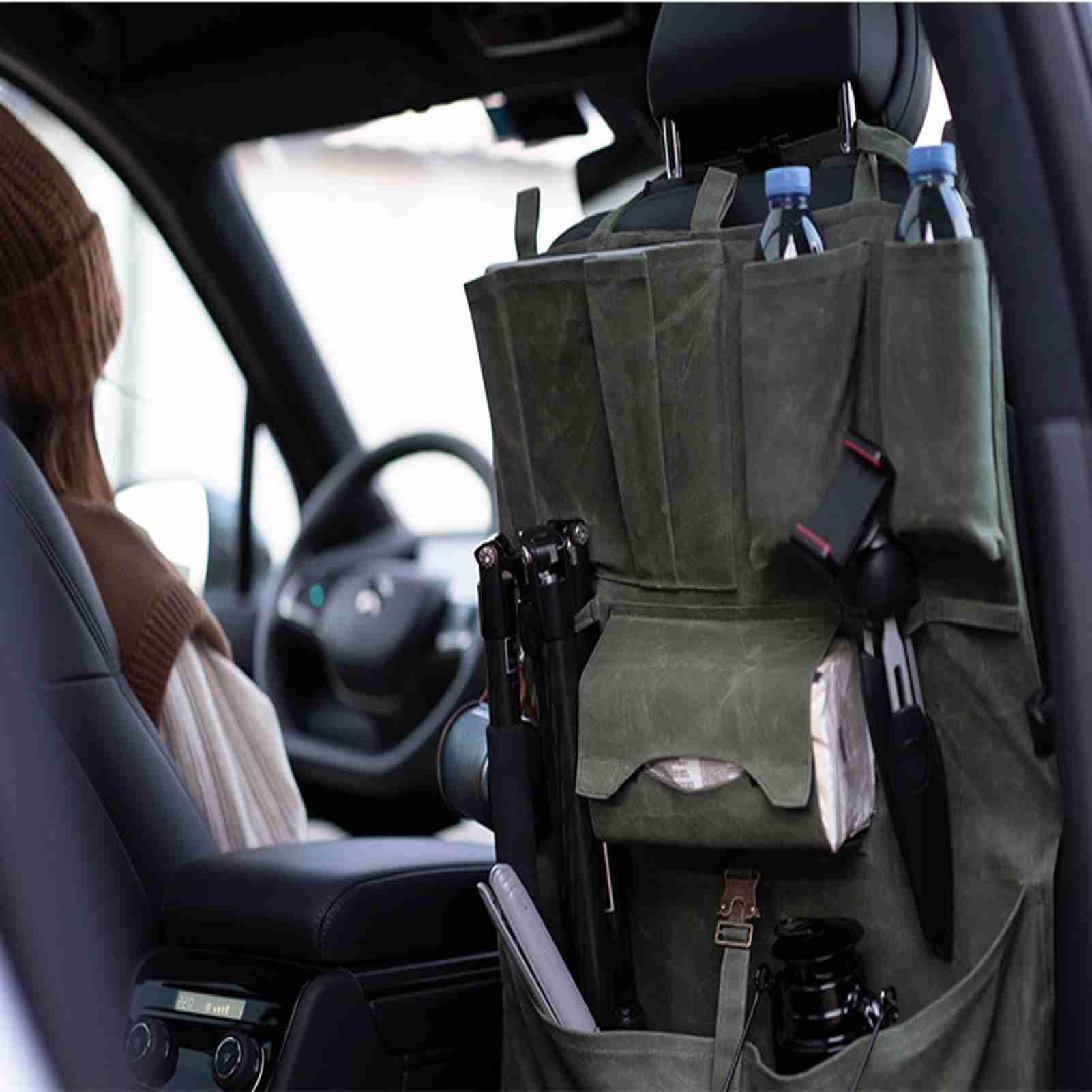 Military Style Tactical Canvas Car Organizer - Hanging Storage Bag with Multiple Pockets for Front Seat, Travel & Camping Gear Organization | Perfect for Road Trips, Outdoor Adventures & Daily Commute