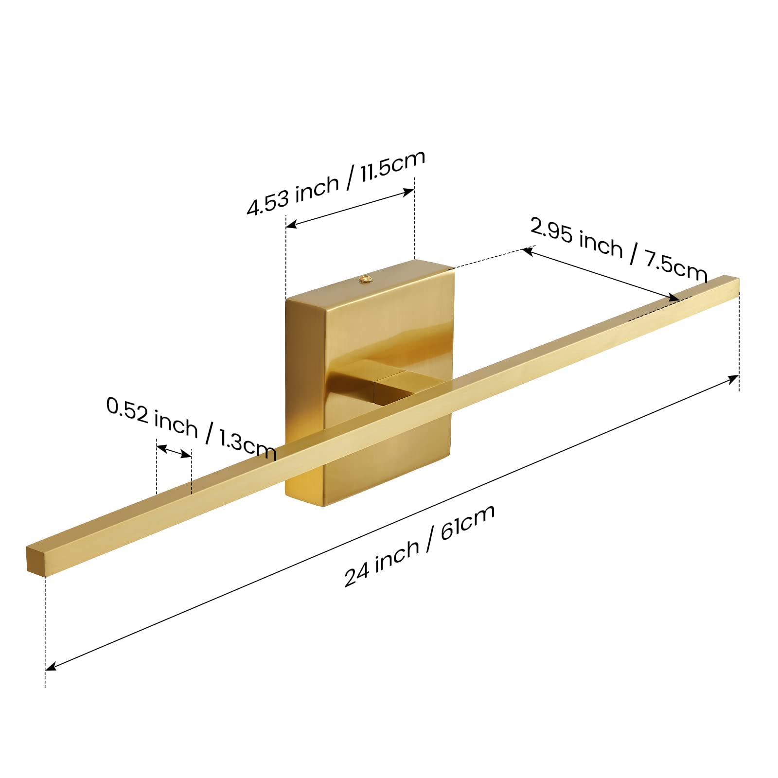 24 Inch Gold Modern LED Vanity Light Fixture - 18W Bathroom Wall Sconce with 3500K Warm White Light for Mirror & Paintings - Perfect for Contemporary Bathrooms and Art Galleries