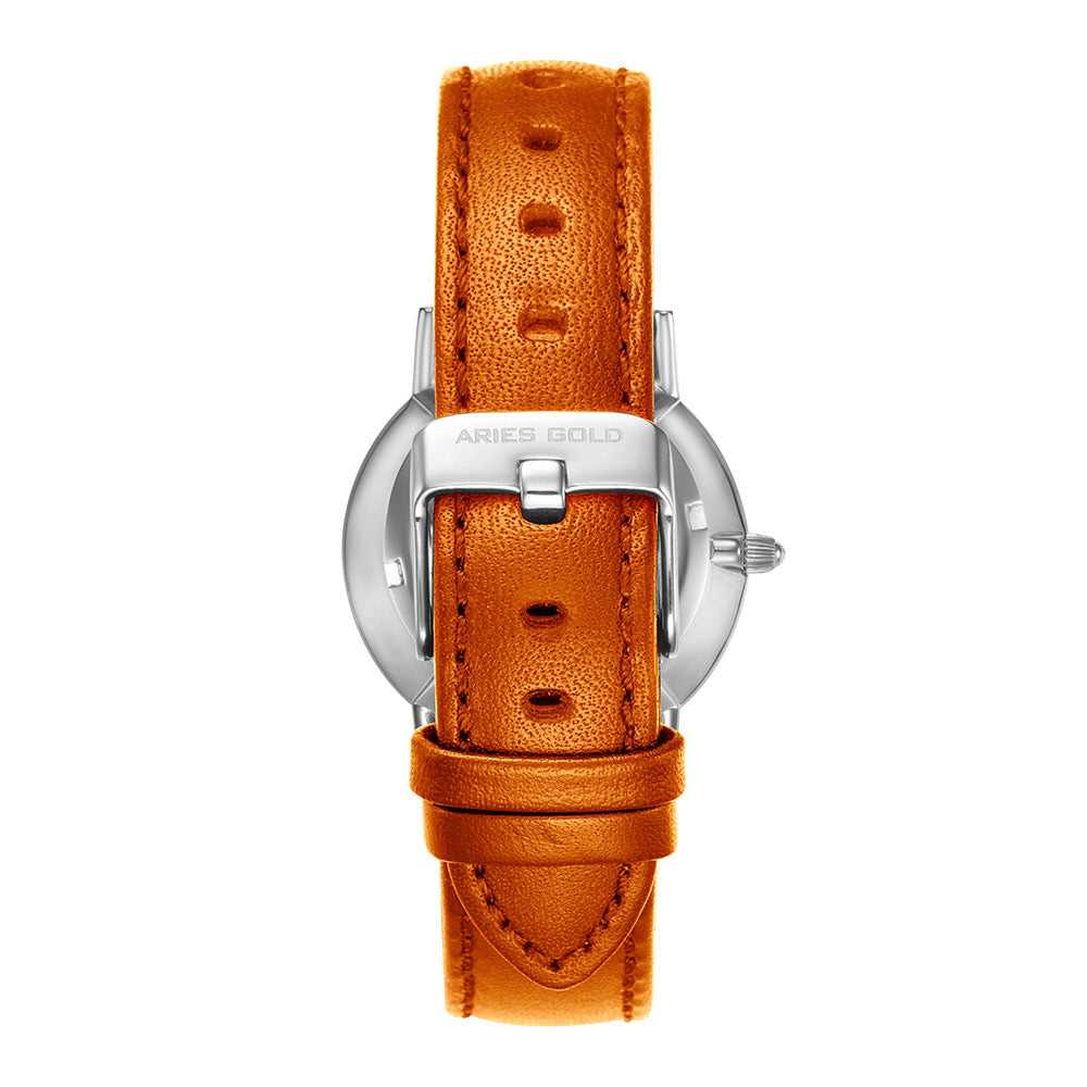 ARIES GOLD Urban Santos Silver Stainless Steel Women's Watch with Brown Leather Strap - Fashionable Timepiece for Work, Casual Wear & Special Occasions