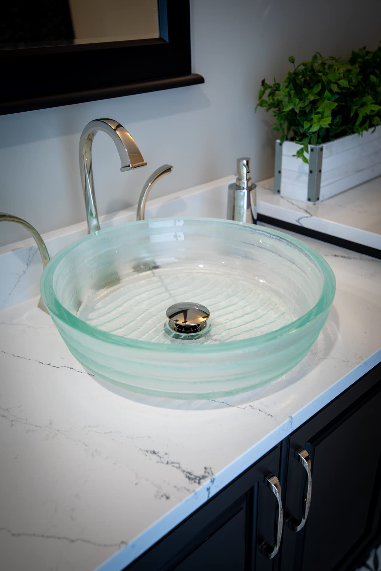 Modern Clear Round Embossed Glass Bathroom Vessel Sink - Elegant Vanity Basin for Contemporary Bathroom Decor, Perfect for Powder Rooms, Master Baths & Spa Retreats