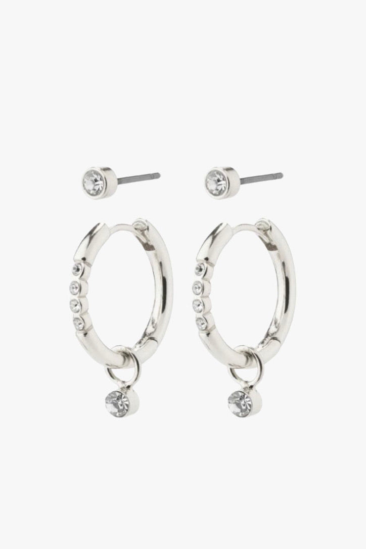 Elna Crystal Hoop Silver Set - 2 Recycled Sterling Silver Earrings for Women | Elegant Everyday & Party Jewelry Gift
