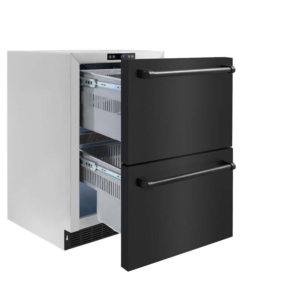 ZLINE 24-Inch Touchstone 168 Can Outdoor Rated Dual Refrigerator Drawer with Black Stainless Steel Doors - Perfect for Outdoor Kitchens, Patios, and Entertaining Areas (RDSO BS 24)