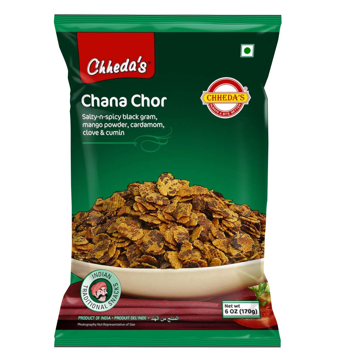 Chheda's Spicy Crushed Black Gram Snack - Ready to Eat Chana Chor Chana Jor - Authentic Indian Namkeen - 170g (Pack of 4) - Perfect for Parties, Office Snacks & Road Trips